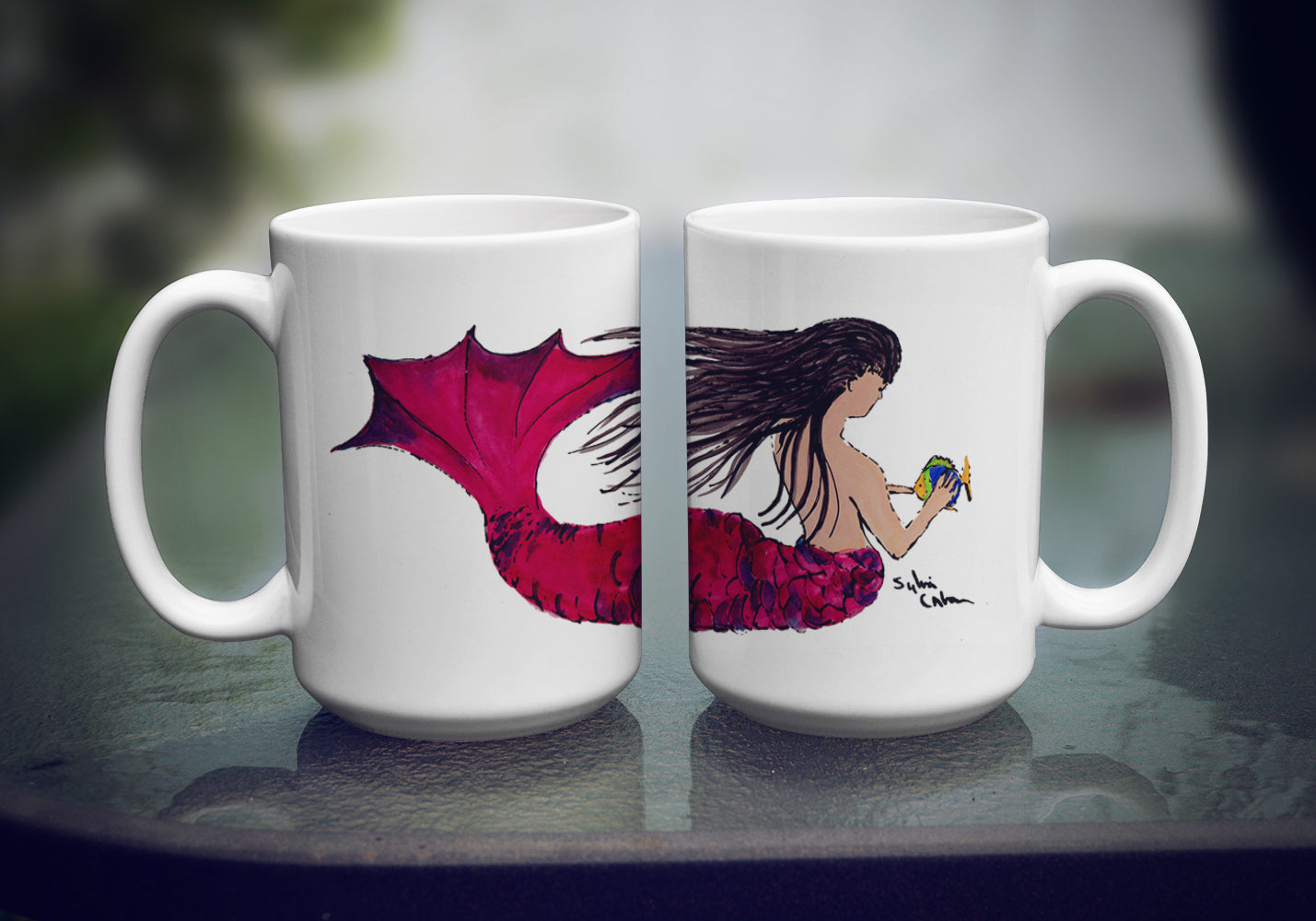 Black Haired Mermaid Coffee Mug 15 oz  the-store.com.