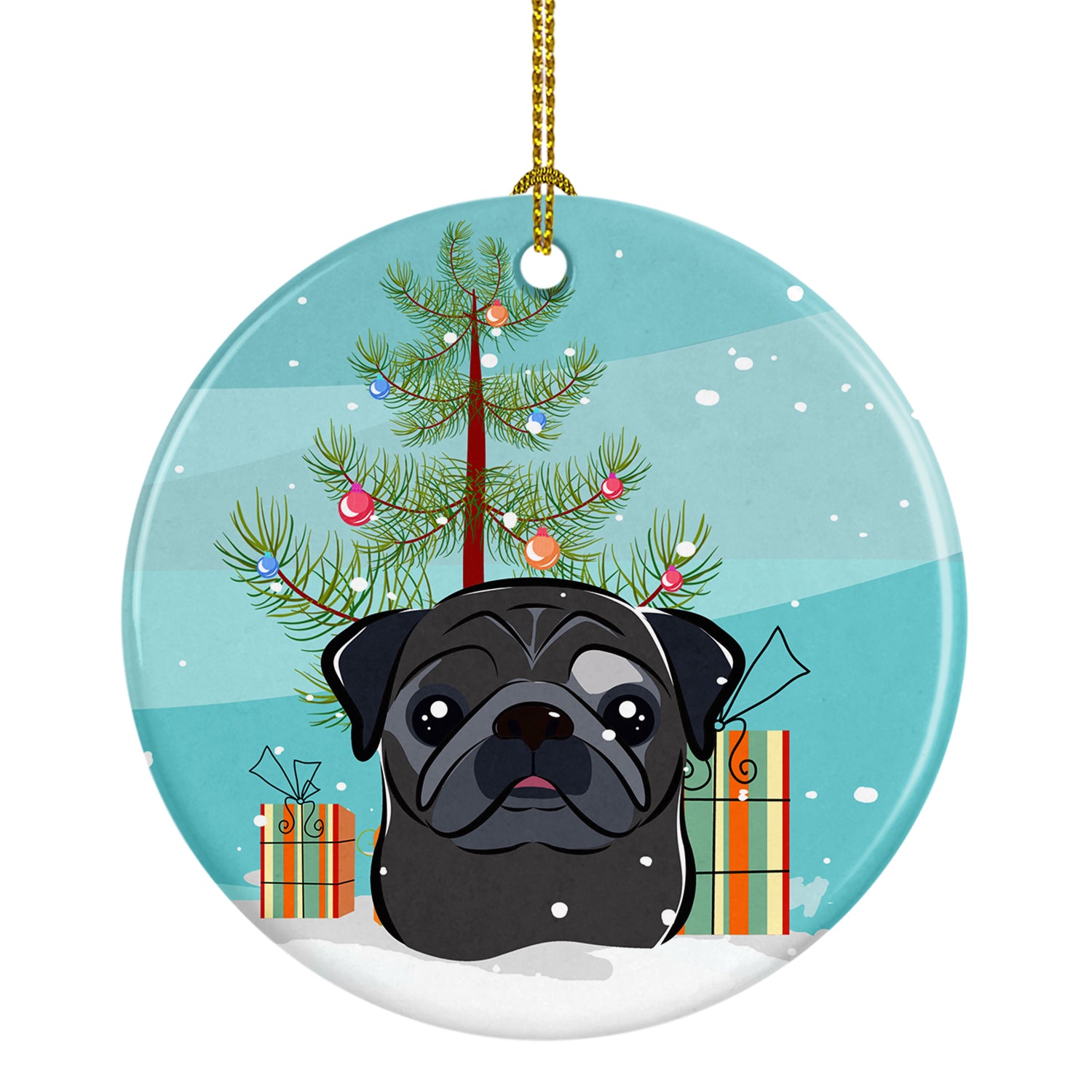 Christmas Tree and Black Pug Ceramic Ornament BB1635CO1  the-store.com.