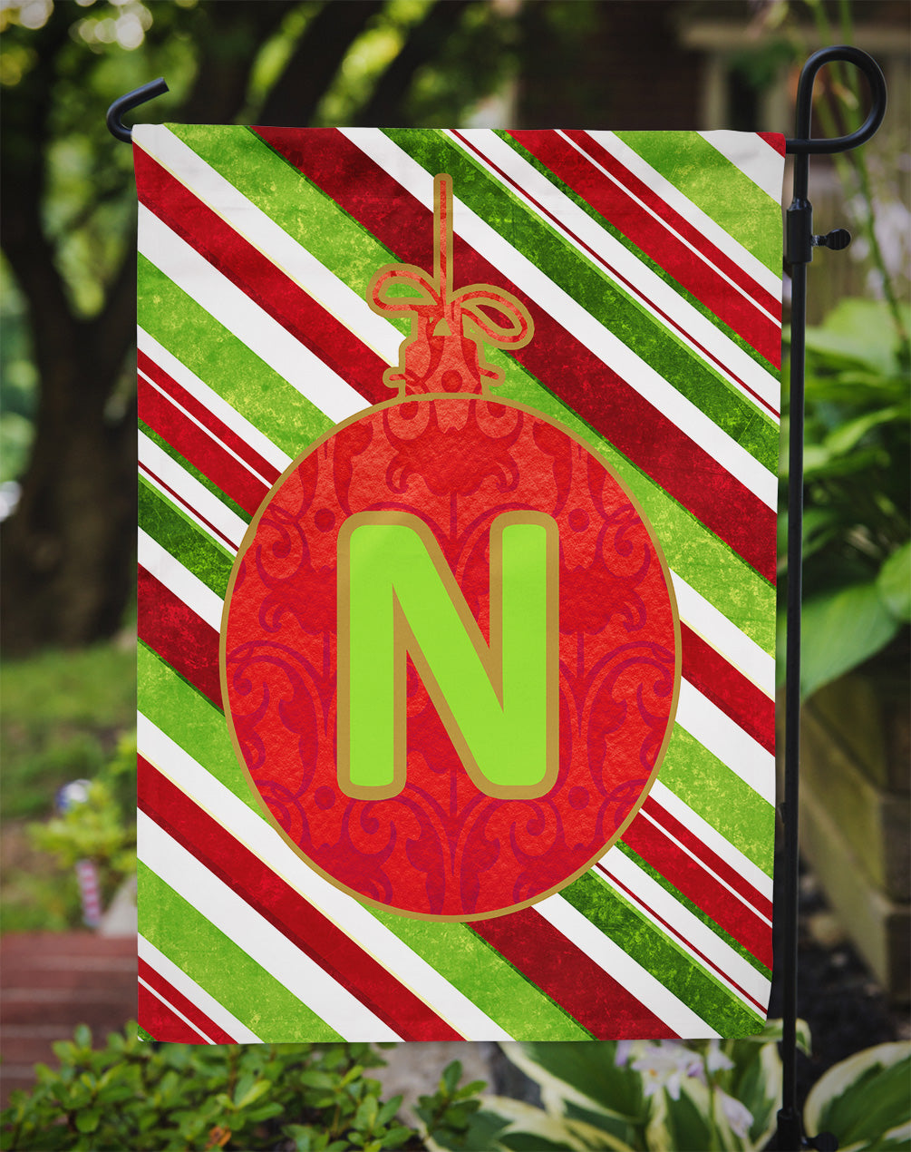 Christmas Oranment Holiday Letter N Monogram Initial Flag Garden Size CJ1039