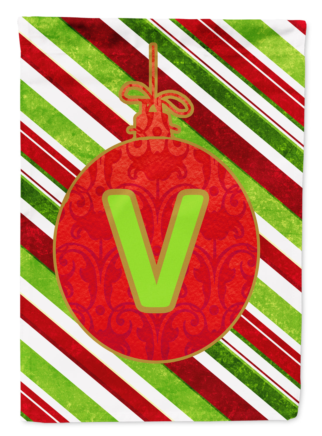 Christmas Oranment Holiday Letter V Monogram Initial Flag  House Size