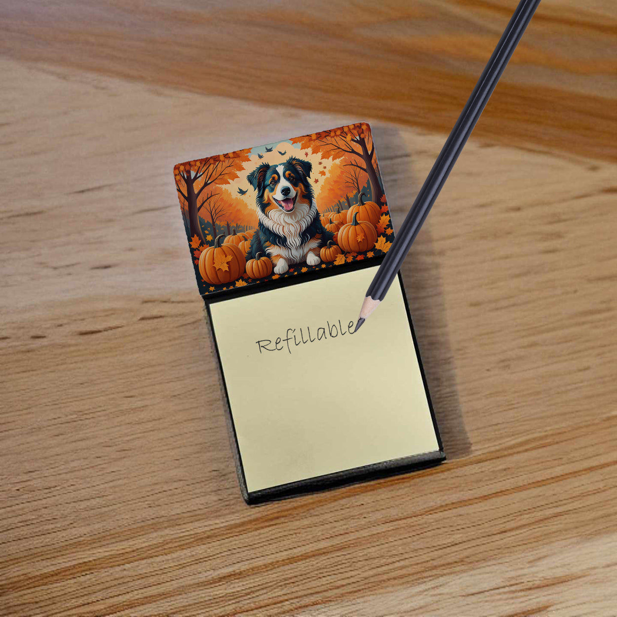 Australian Shepherd Terrier Fall Sticky Note Holder