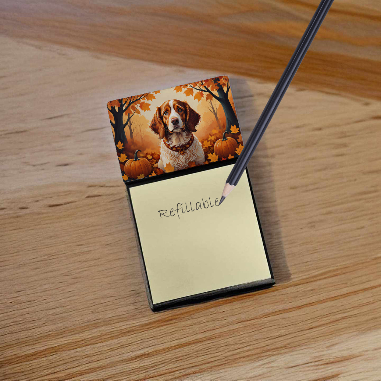 Brittany Spaniel Fall Sticky Note Holder