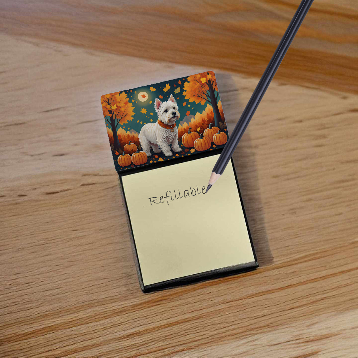 Westie Fall Sticky Note Holder