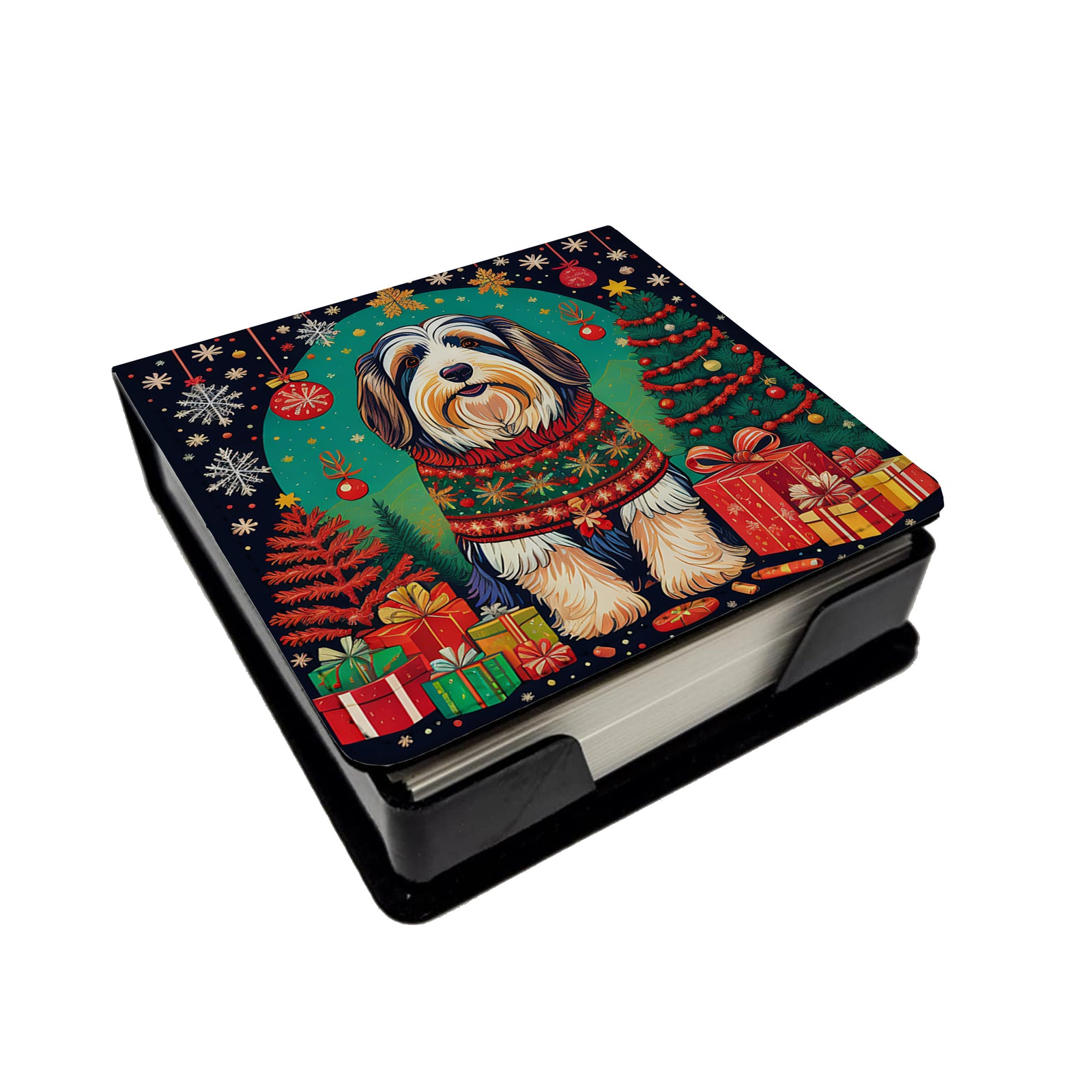 Buy this Bearded Collie Christmas PU Leather Note Paper Holder