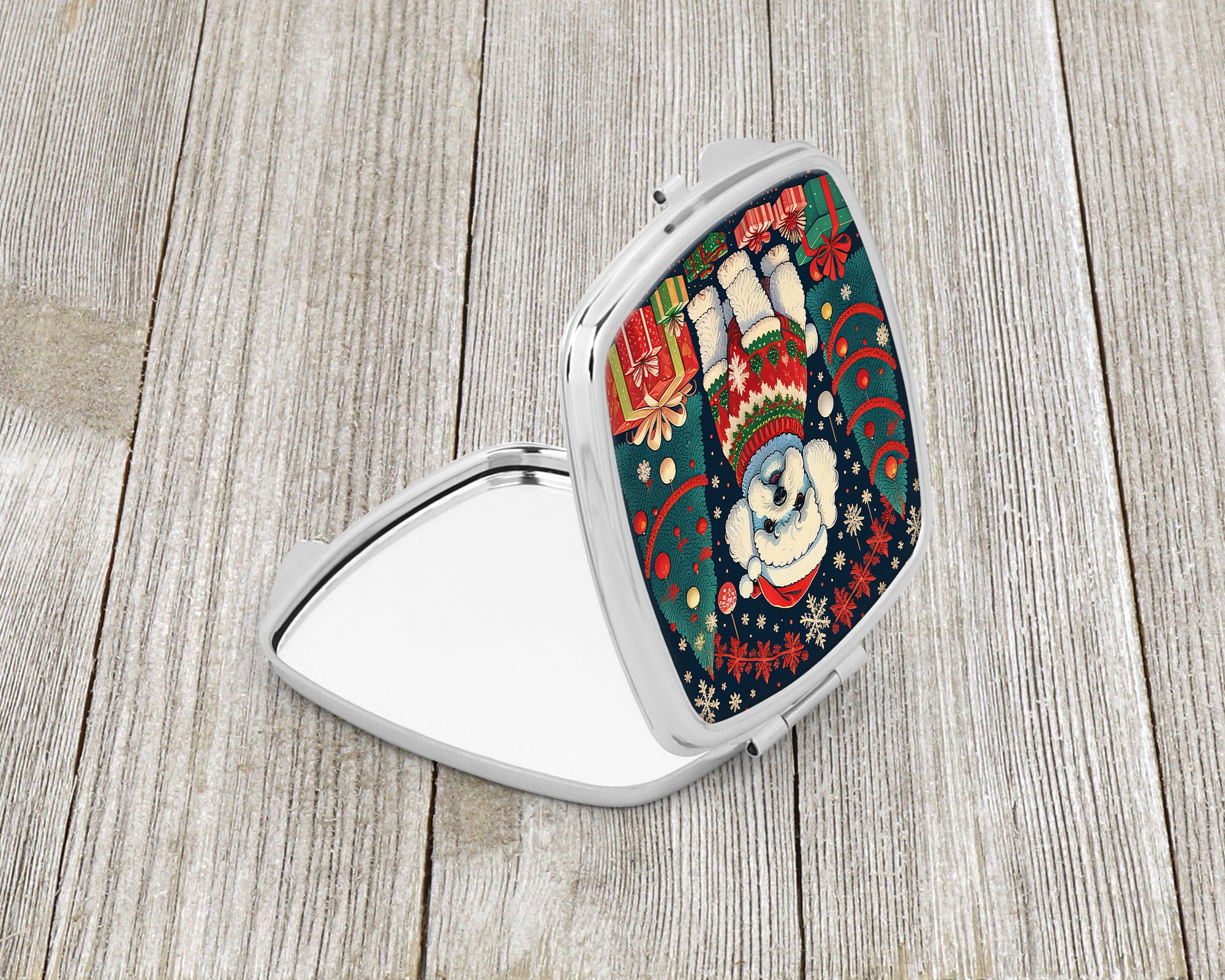 Bichon Frise Christmas Compact Mirror