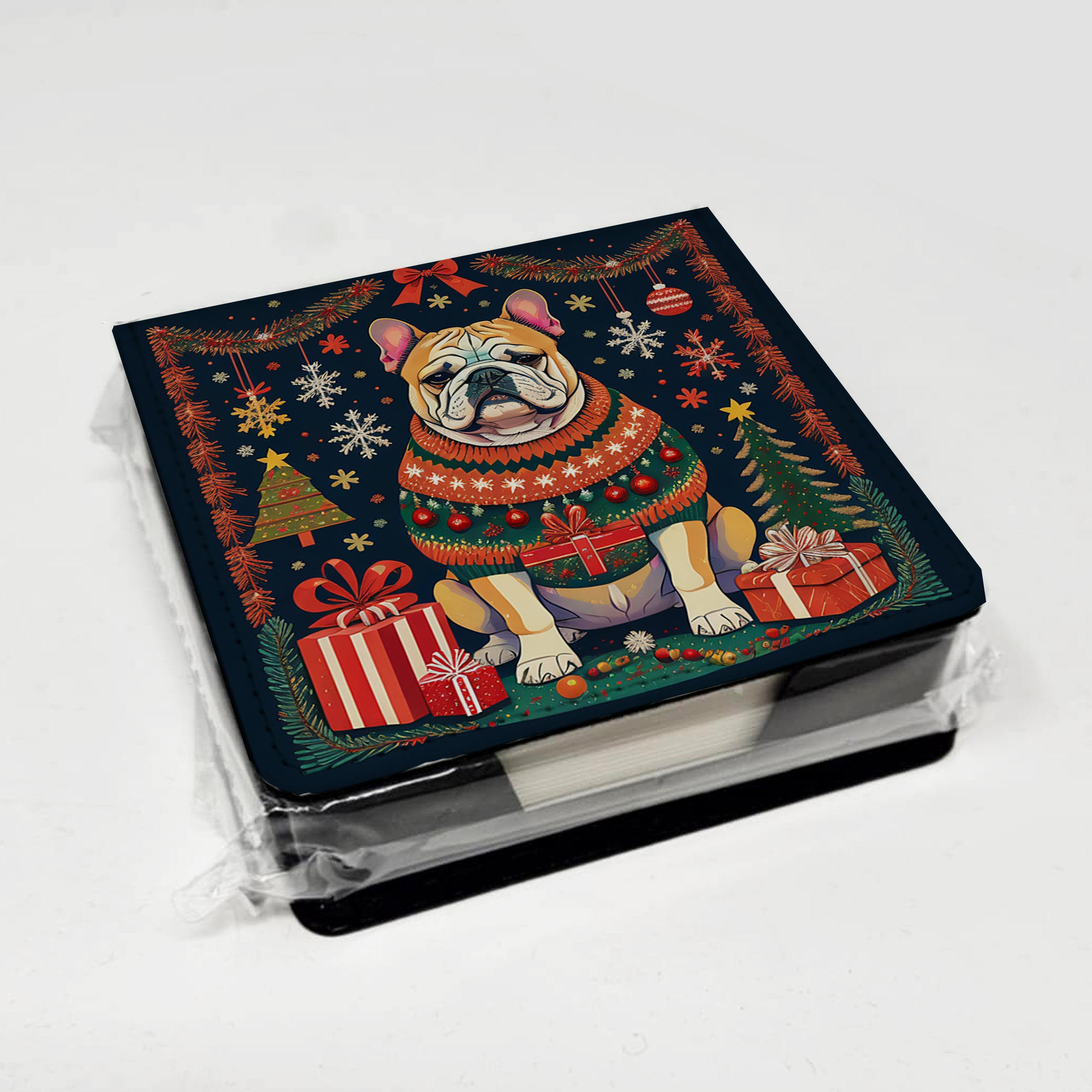 English Bulldog Christmas PU Leather Note Paper Holder