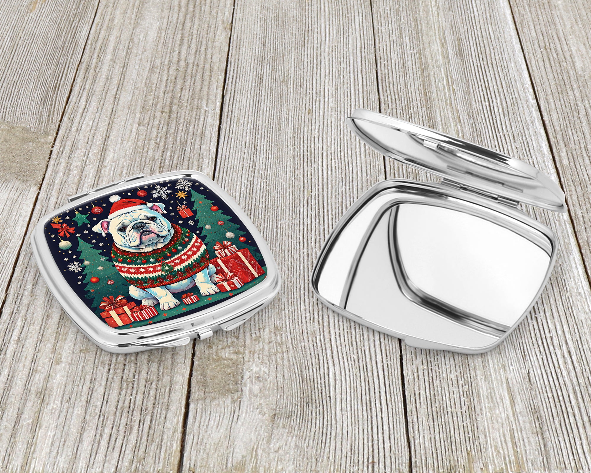 White English Bulldog Christmas Compact Mirror