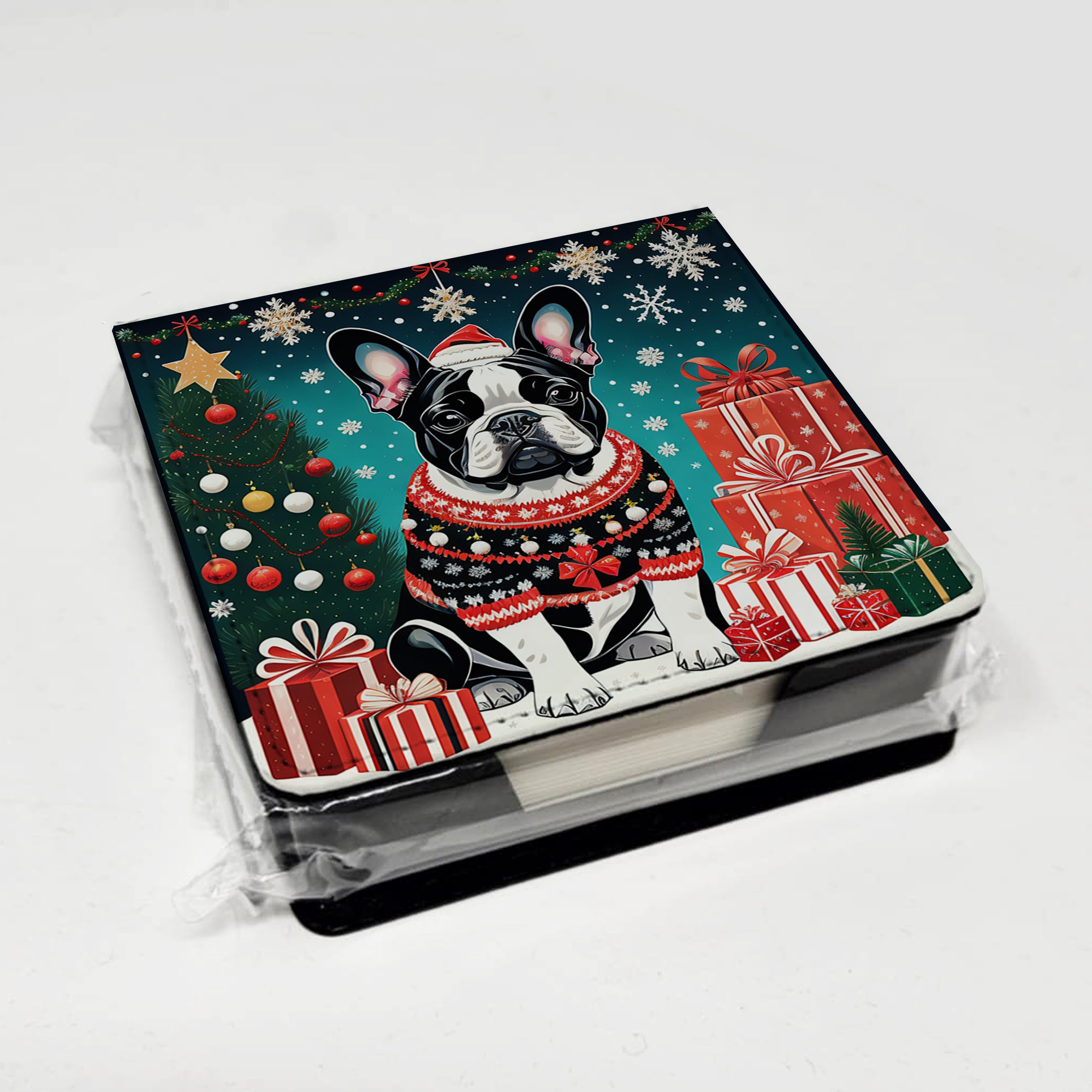 French Bulldog Christmas PU Leather Note Paper Holder