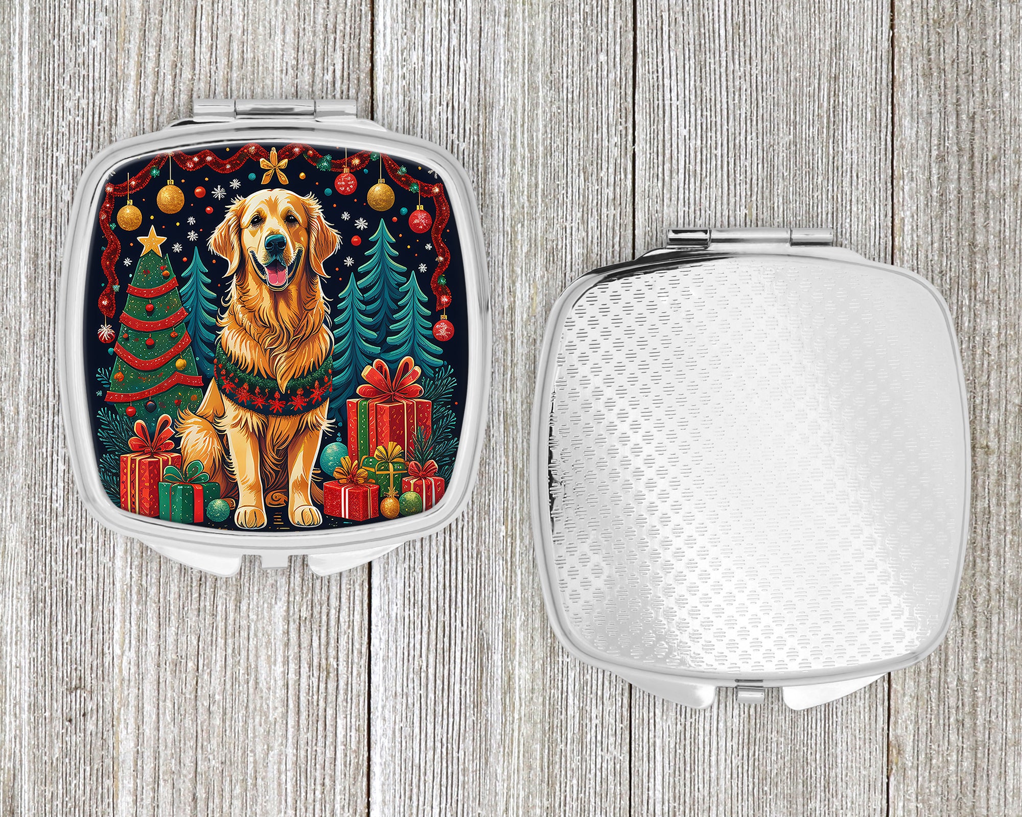 Golden Retriever Christmas Compact Mirror