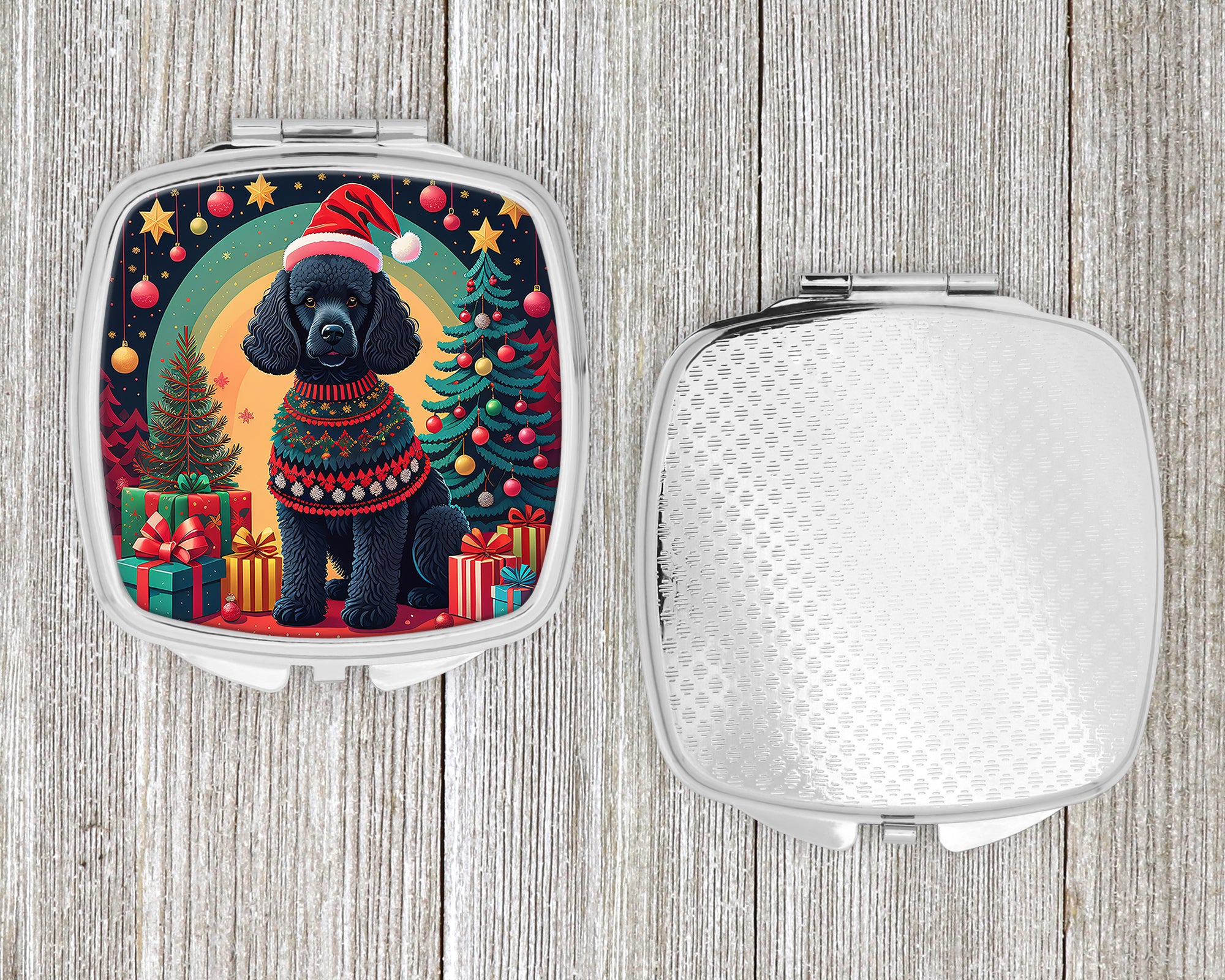 Black  Poodle Christmas Compact Mirror