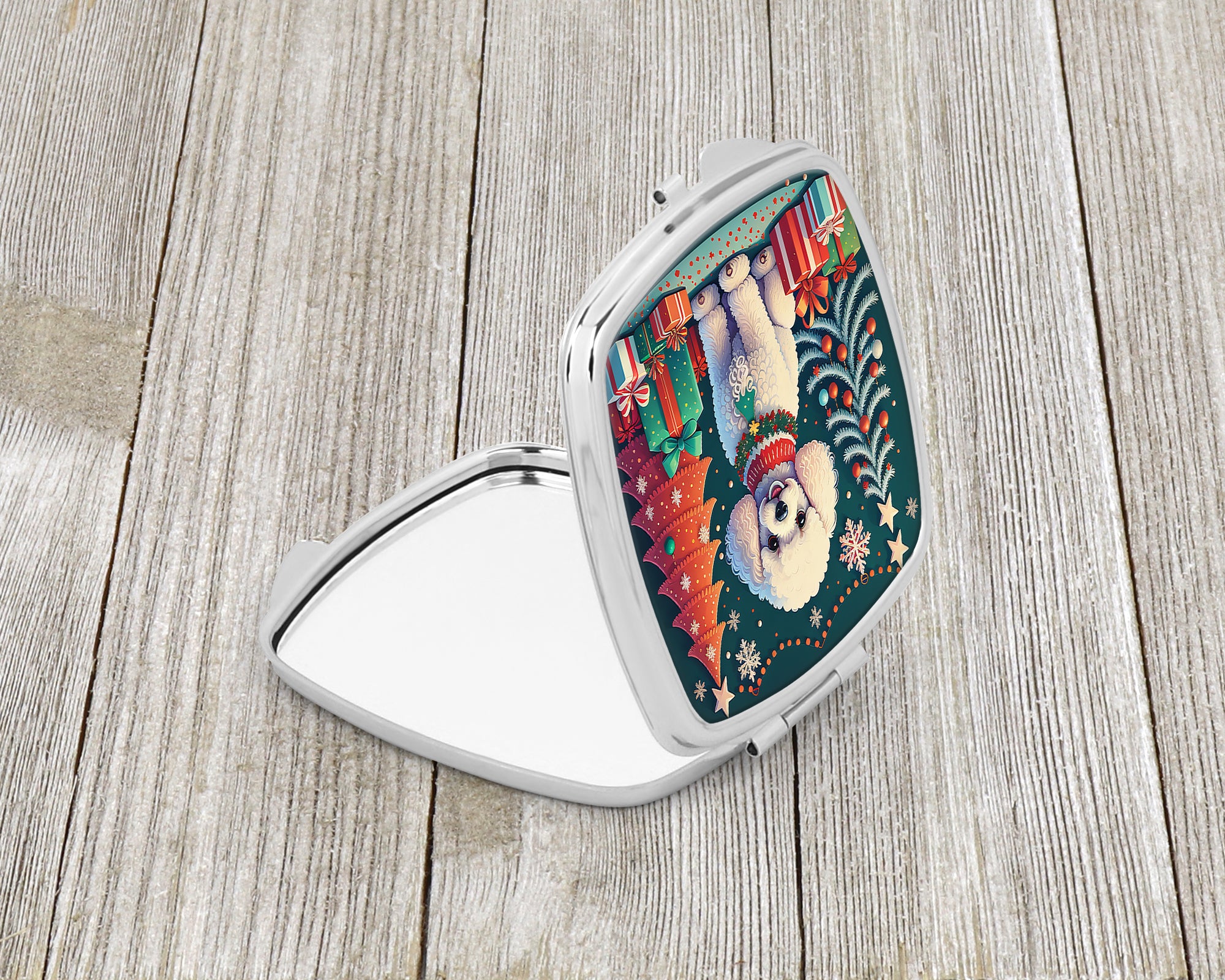 White Toy Poodle Christmas Compact Mirror