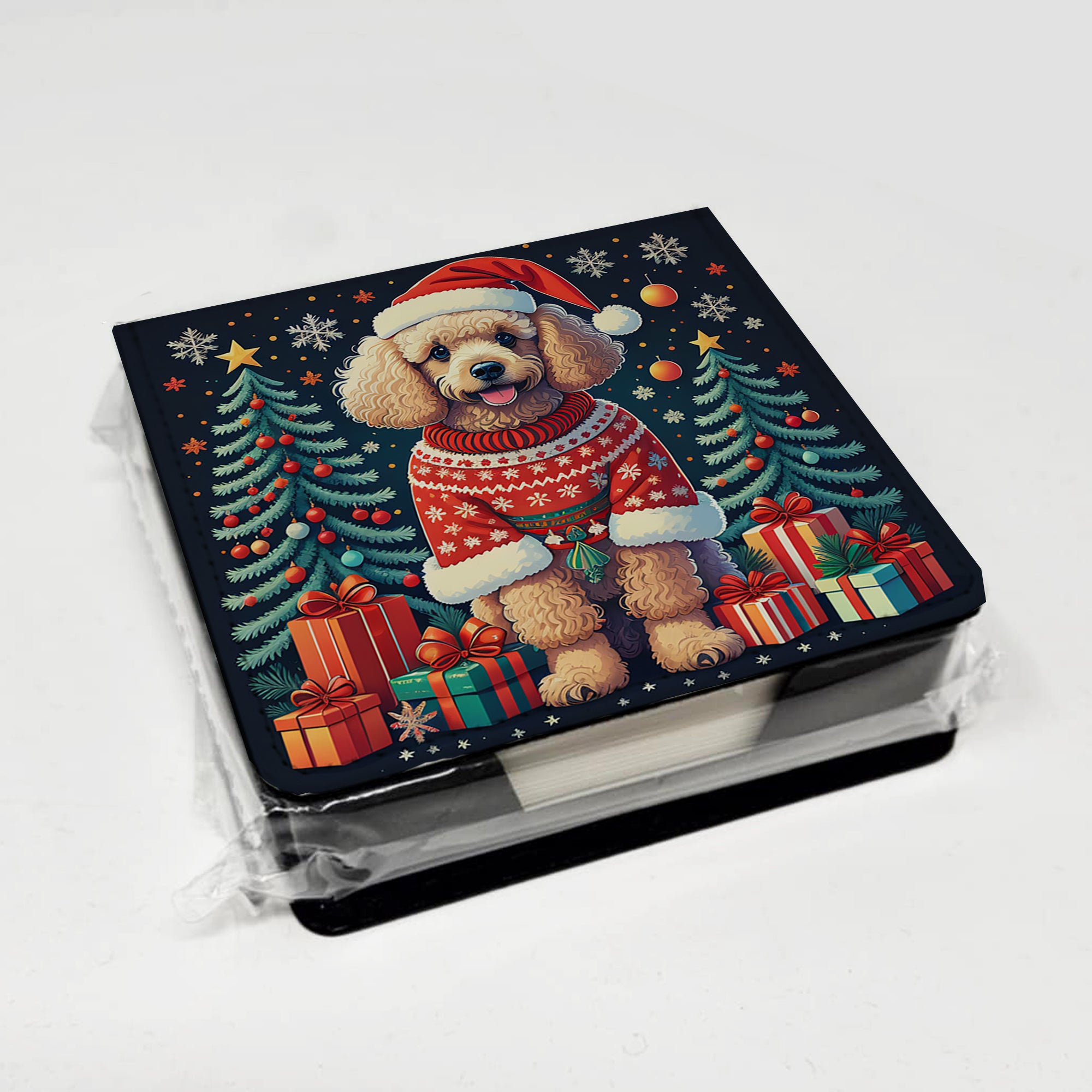 Apricot Toy Poodle Christmas PU Leather Note Paper Holder