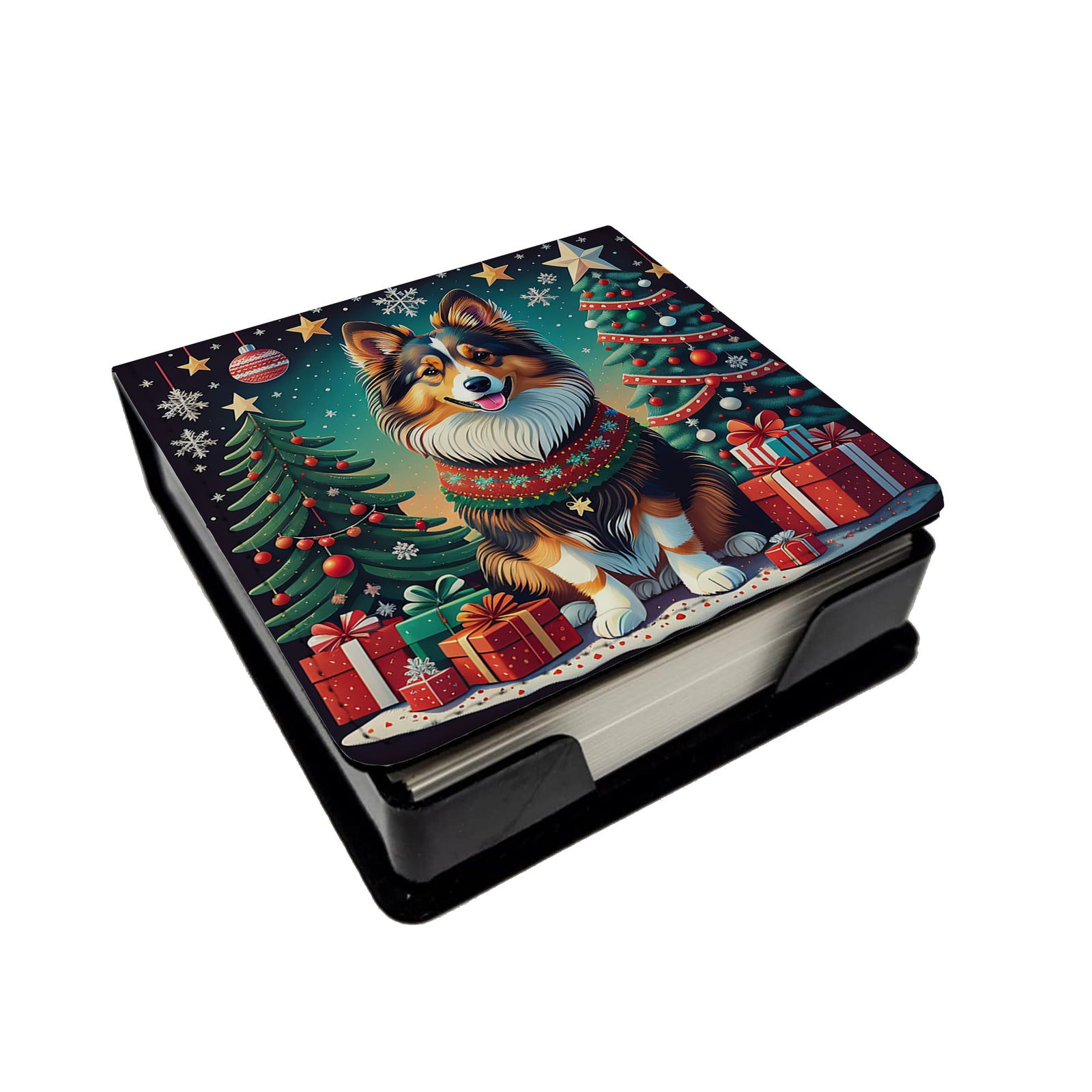 Buy this Sheltie Christmas PU Leather Note Paper Holder