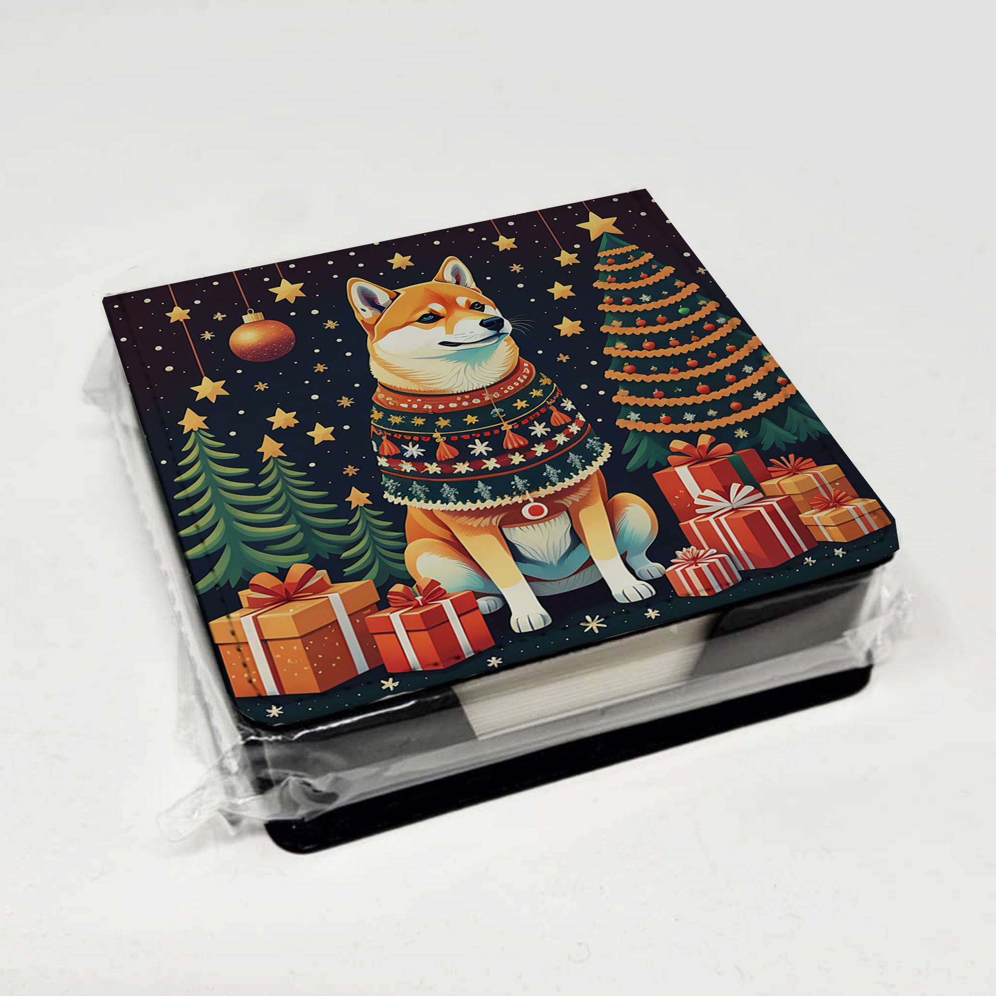 Shiba Inu Christmas PU Leather Note Paper Holder