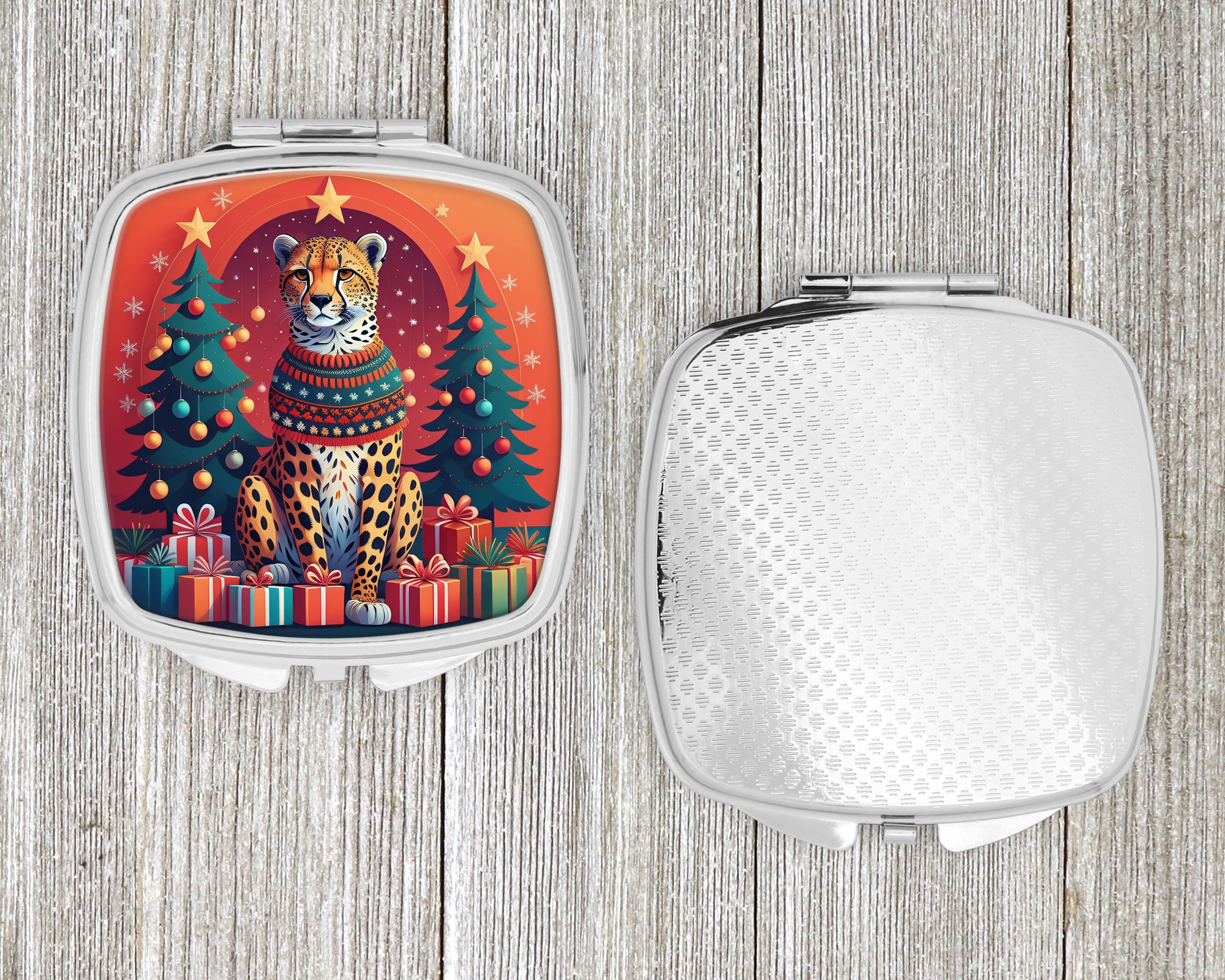 Cheetah Christmas Compact Mirror