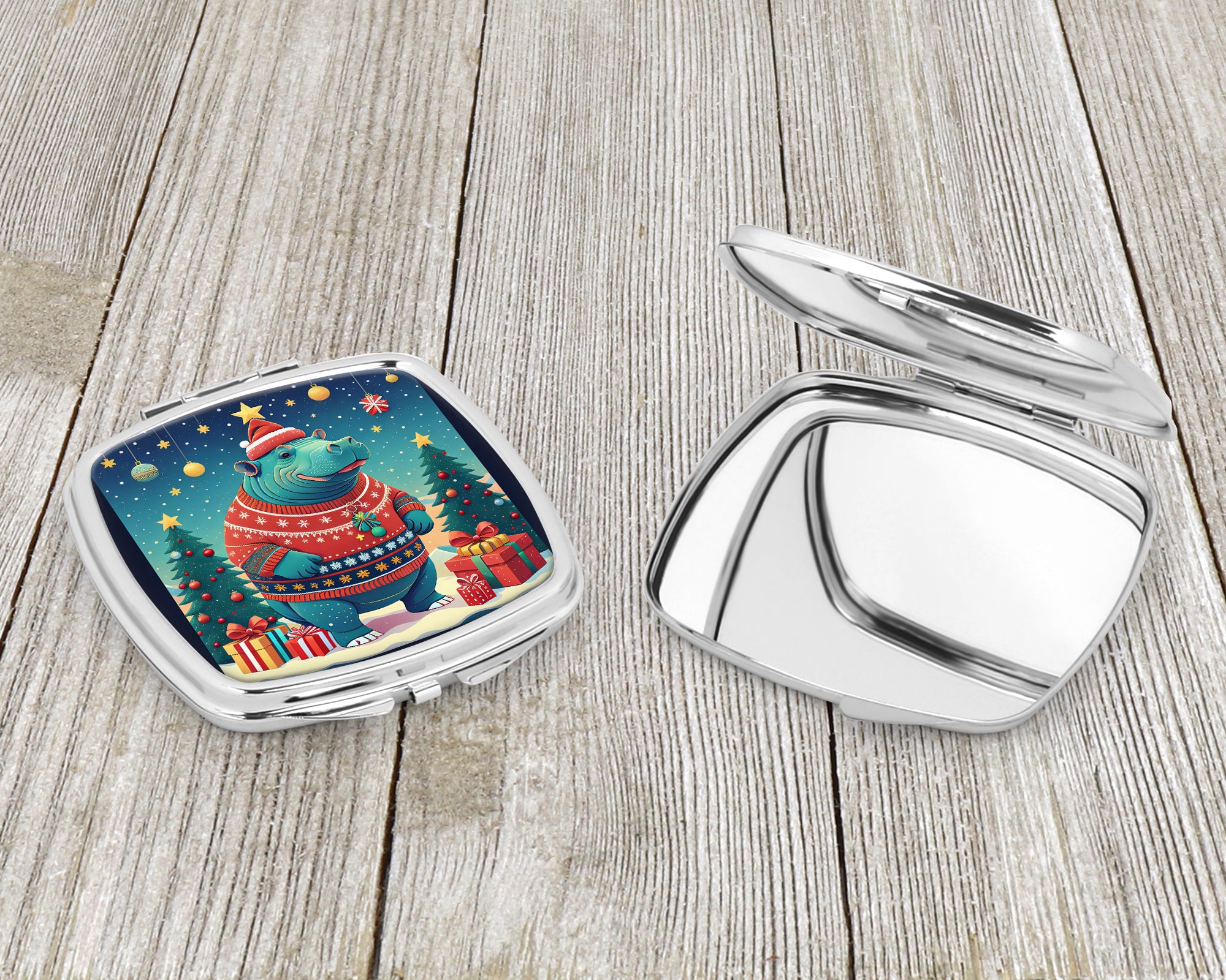 Hippopotamus Christmas Compact Mirror