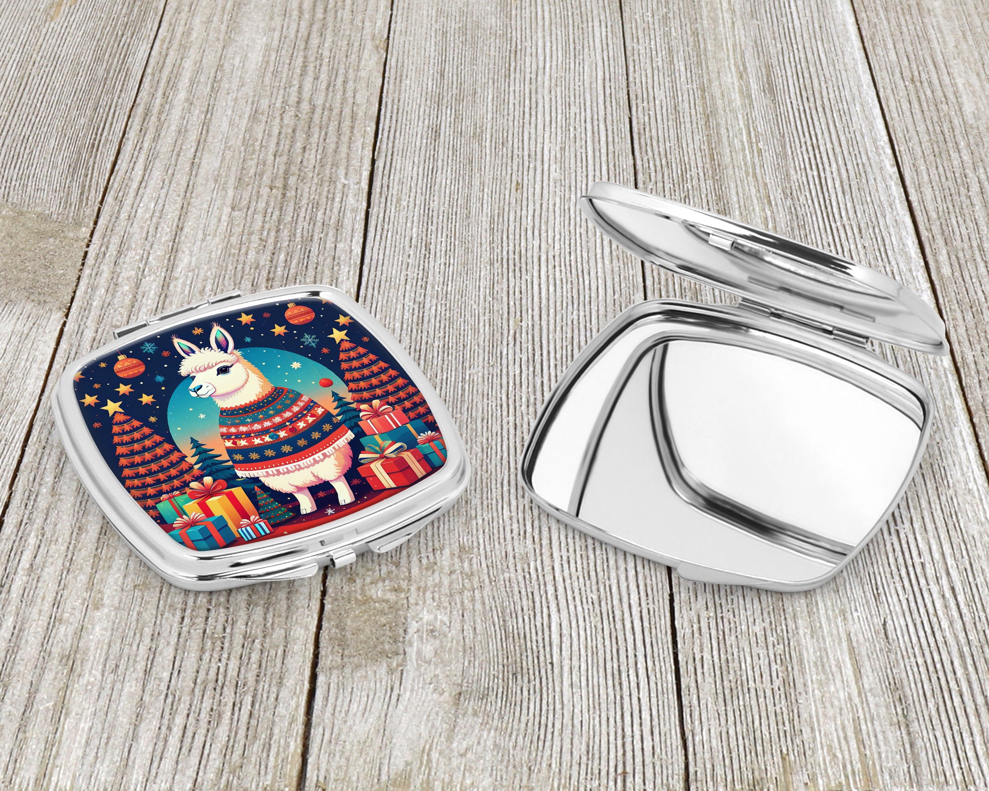 Llama Christmas Compact Mirror