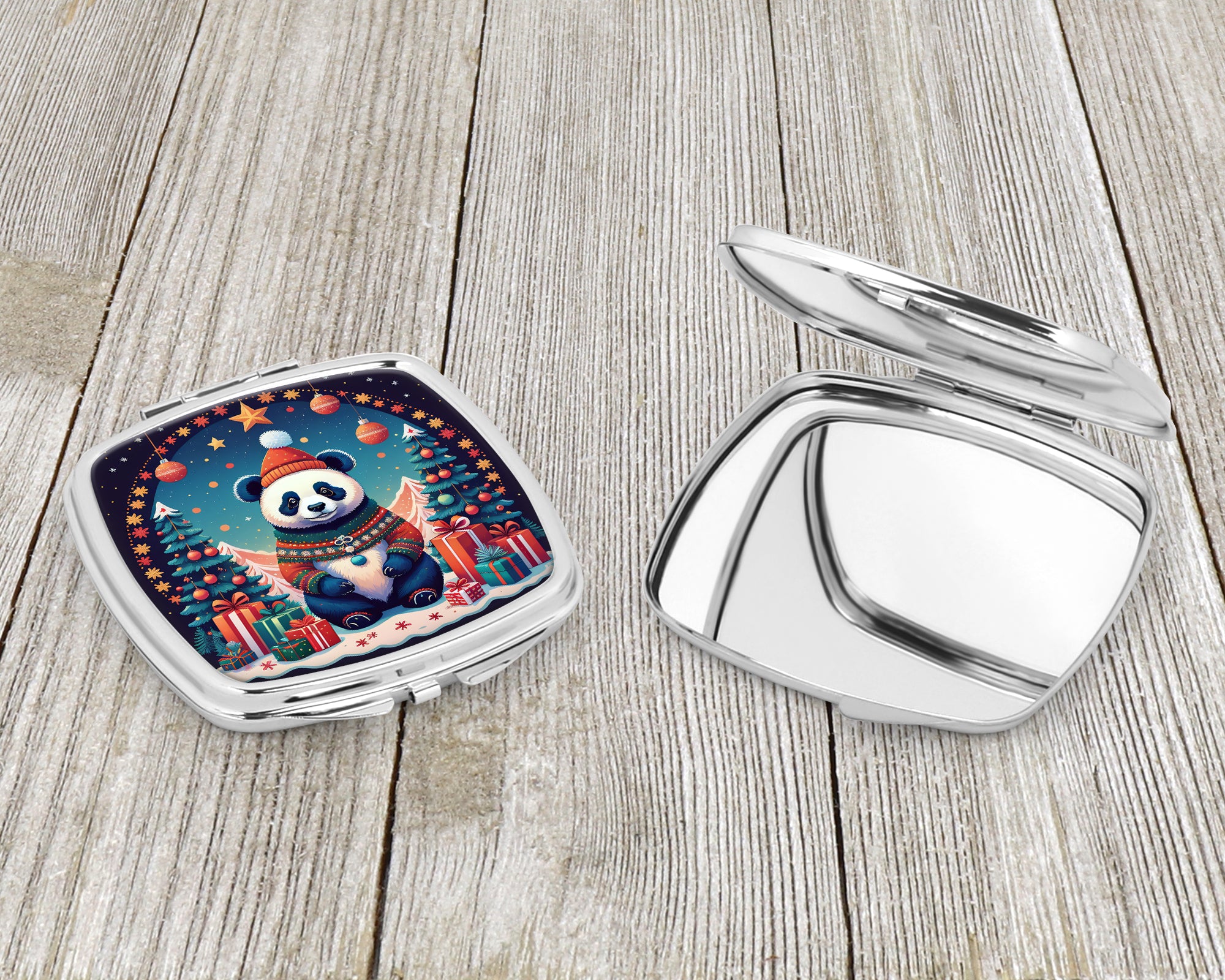 Panda Christmas Compact Mirror