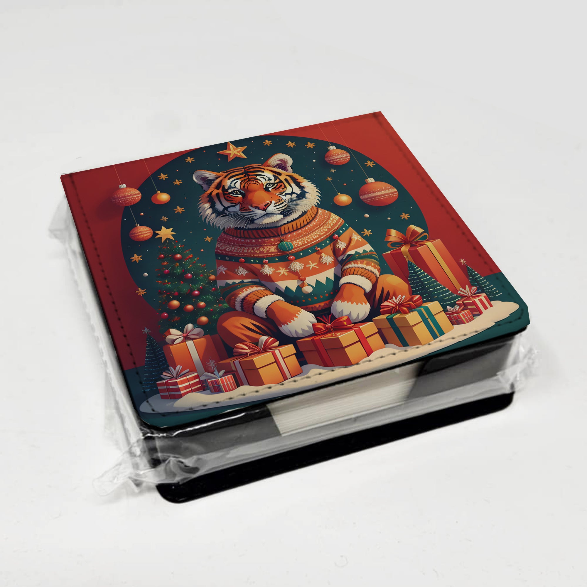 Tiger Christmas PU Leather Note Paper Holder