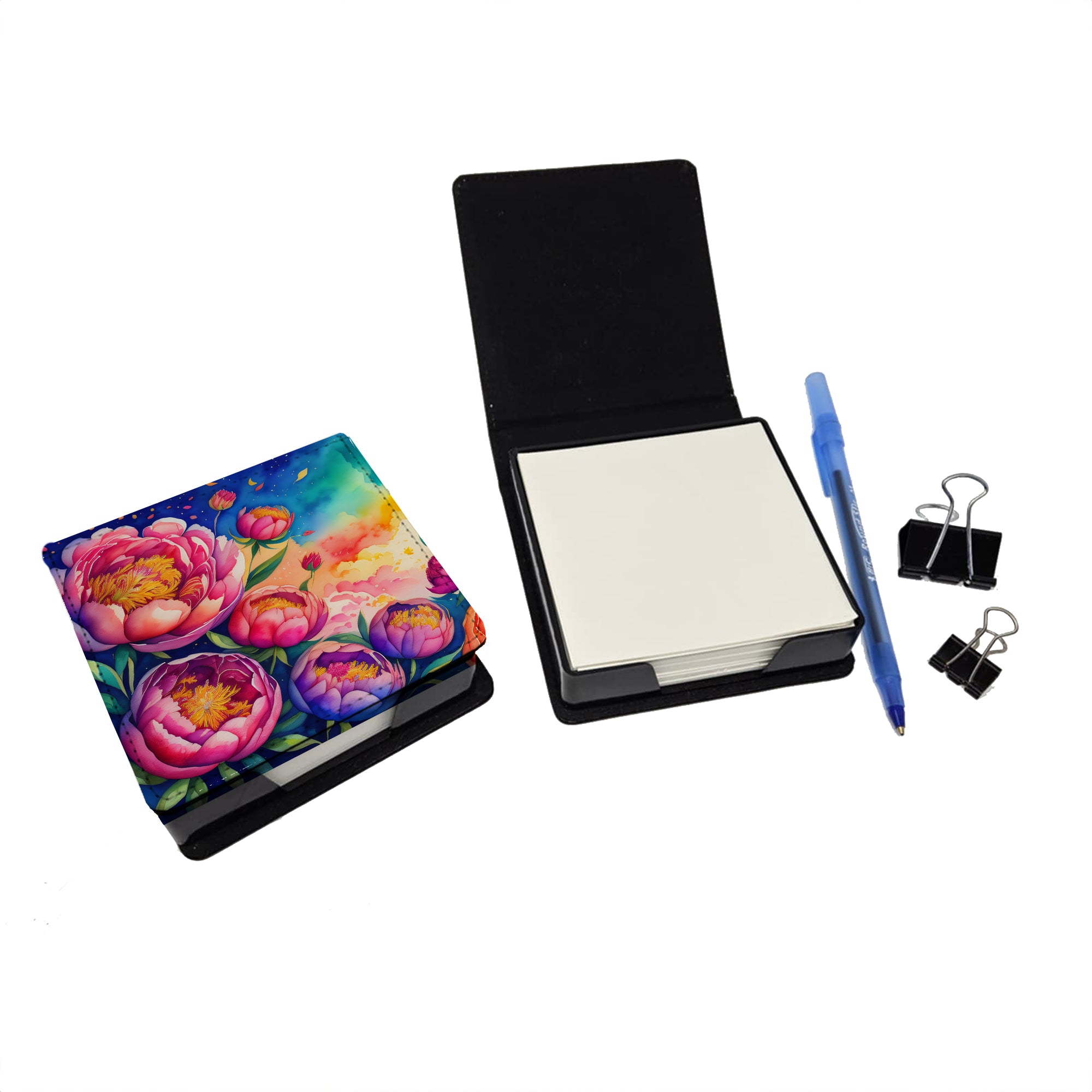 Buy this Peonies in Color PU Leather Note Paper Holder