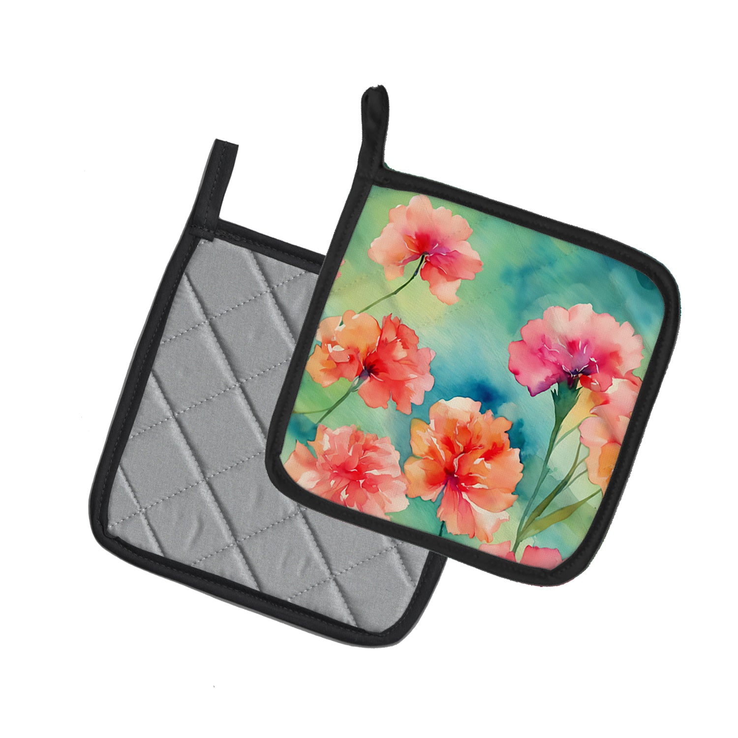 Carnations in Watercolor Pair of Pot Holders