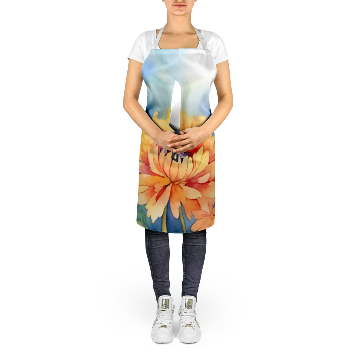 Chrysanthemums in Watercolor Apron