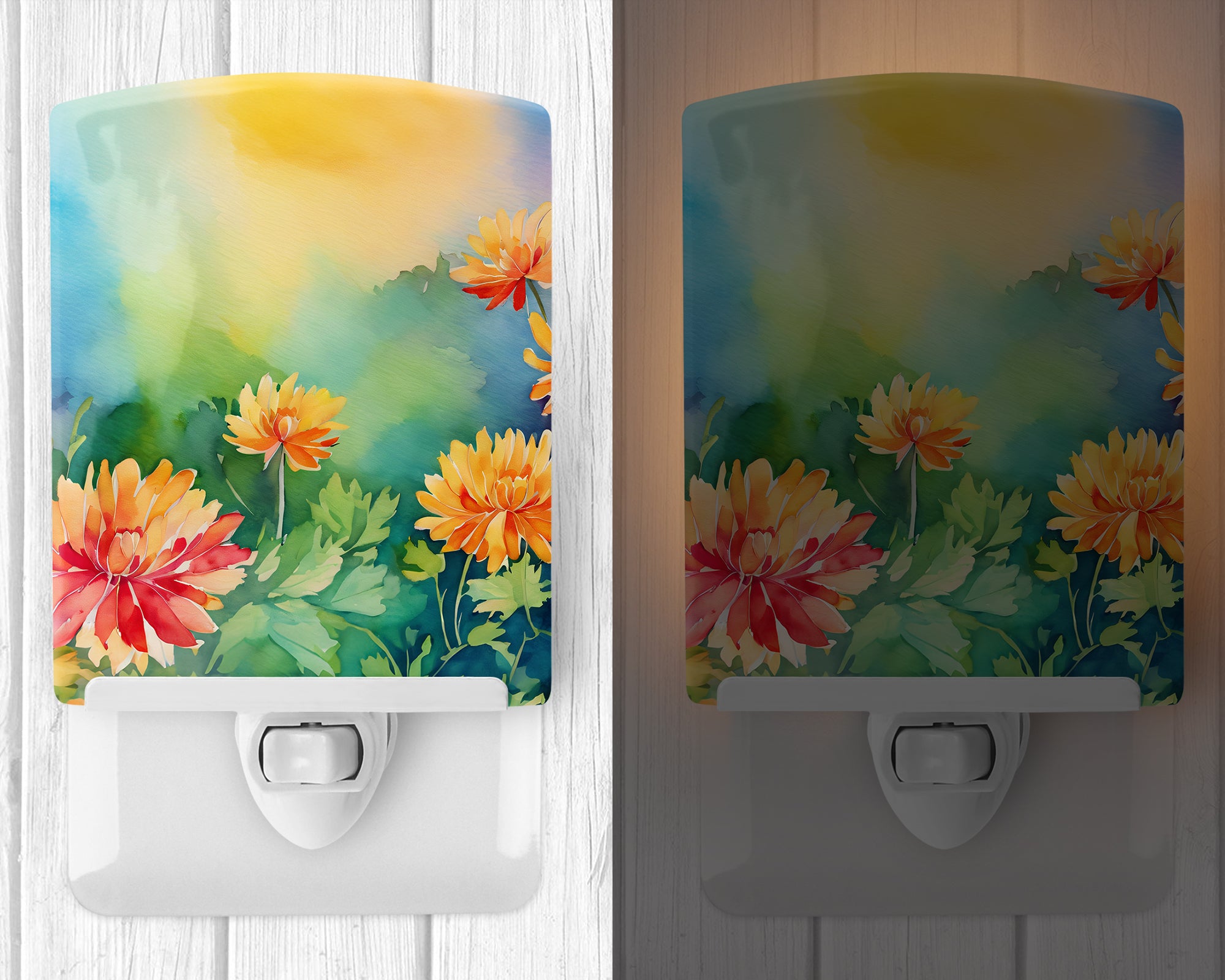 Buy this Chrysanthemums in Watercolor Ceramic Night Light