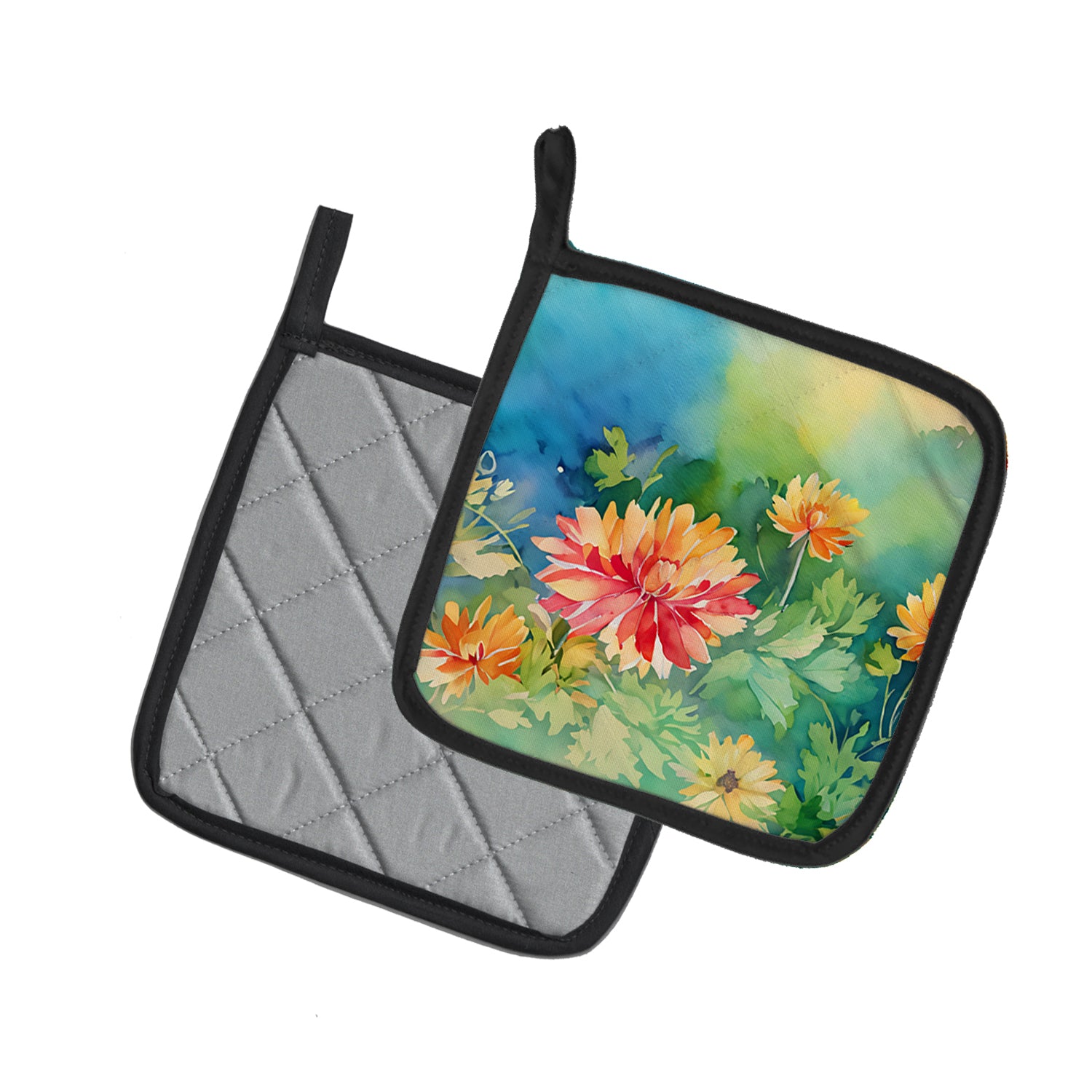 Buy this Chrysanthemums in Watercolor Pair of Pot Holders