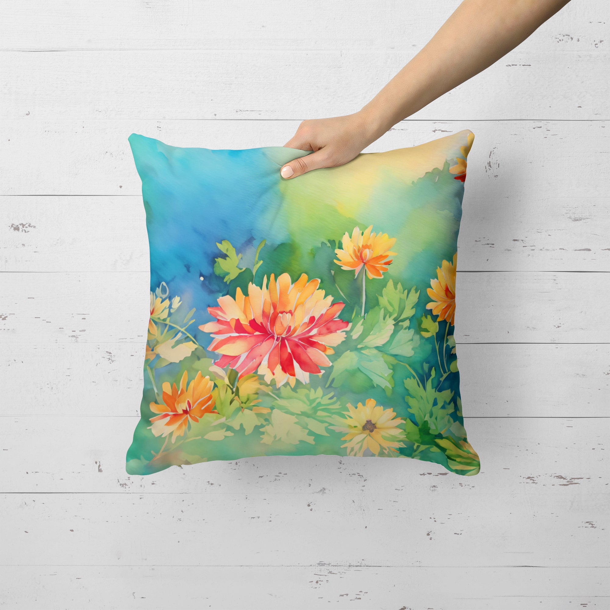 Buy this Chrysanthemums in Watercolor Throw Pillow