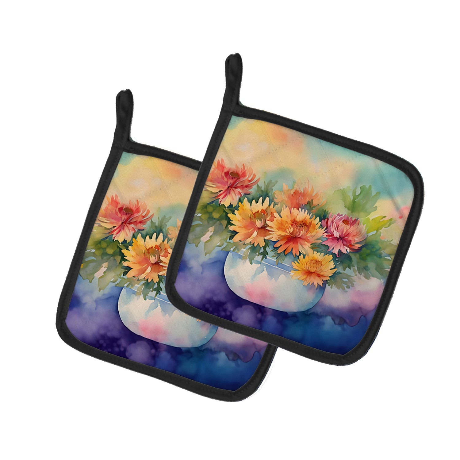 Buy this Chrysanthemums in Watercolor Pair of Pot Holders