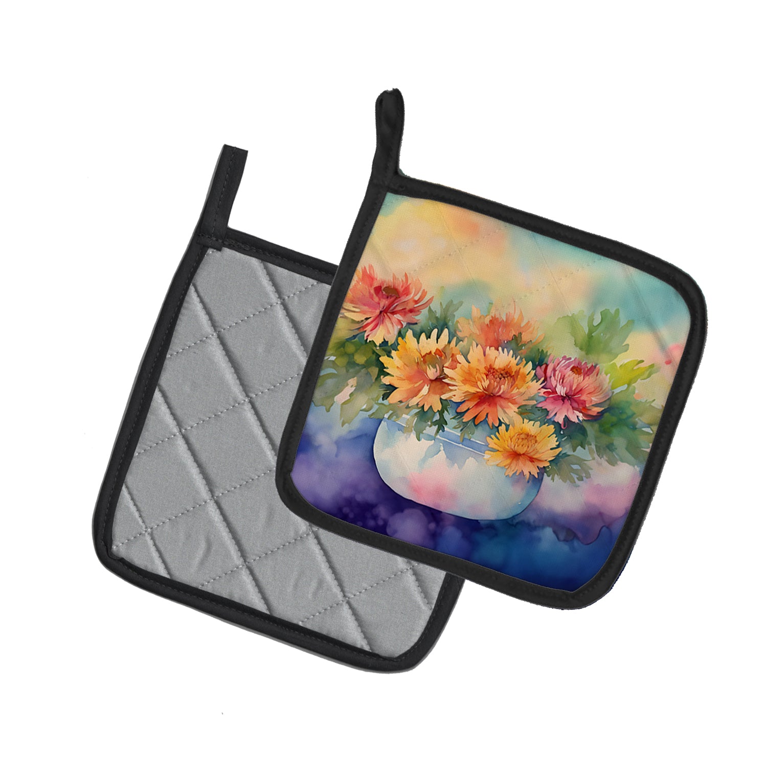 Buy this Chrysanthemums in Watercolor Pair of Pot Holders