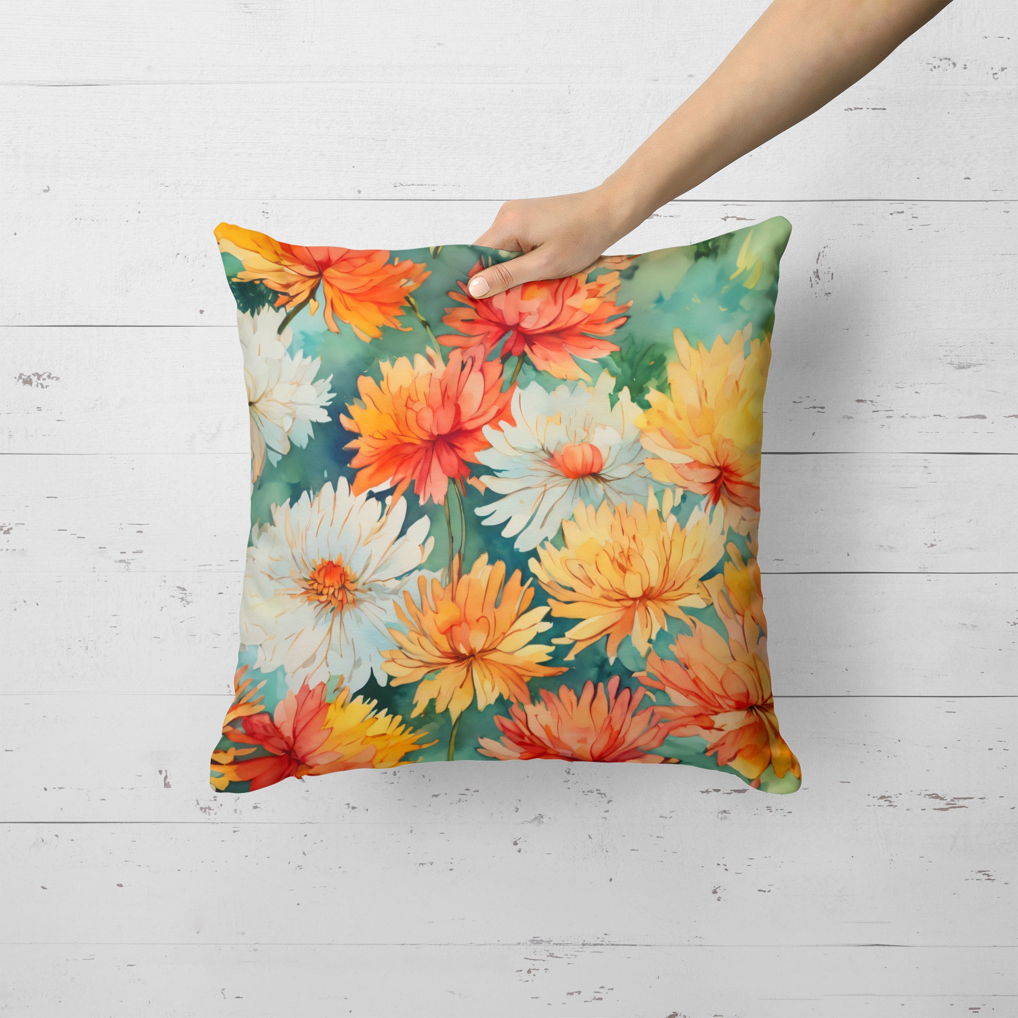 Chrysanthemums in Watercolor Throw Pillow