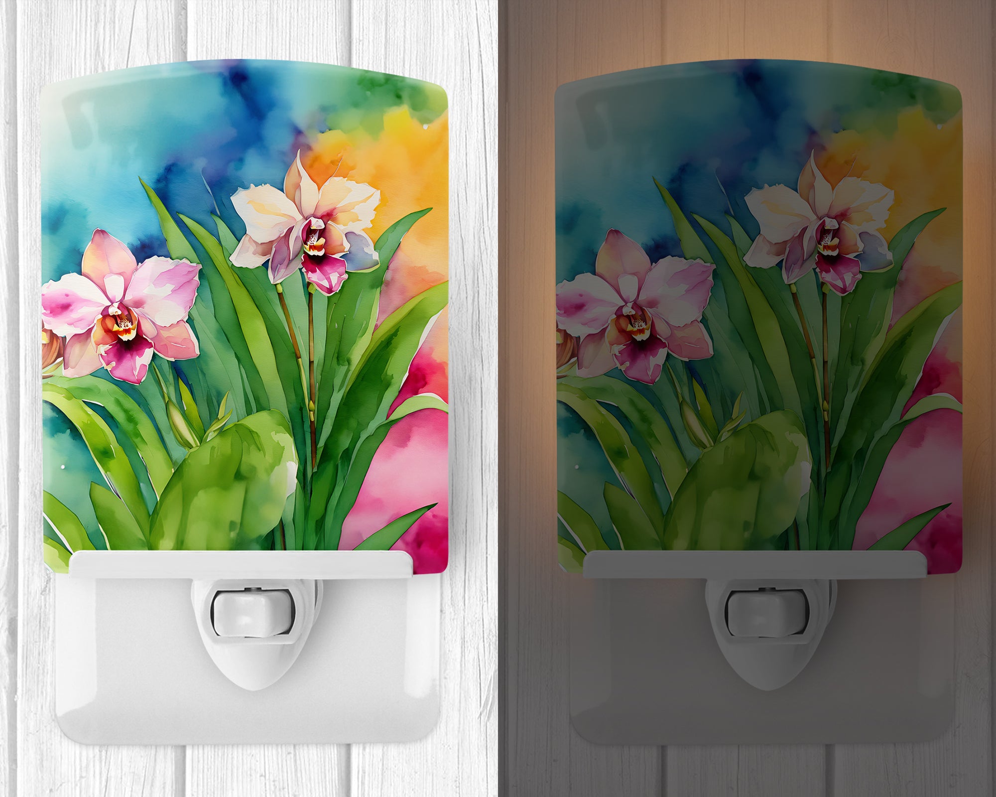 Buy this Orchids in Watercolor Ceramic Night Light