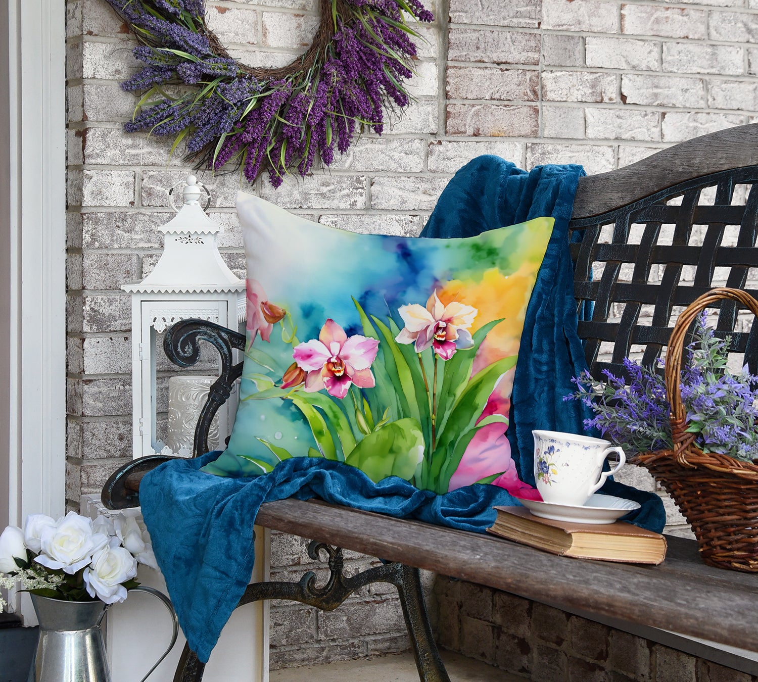 Orchids in Watercolor Throw Pillow