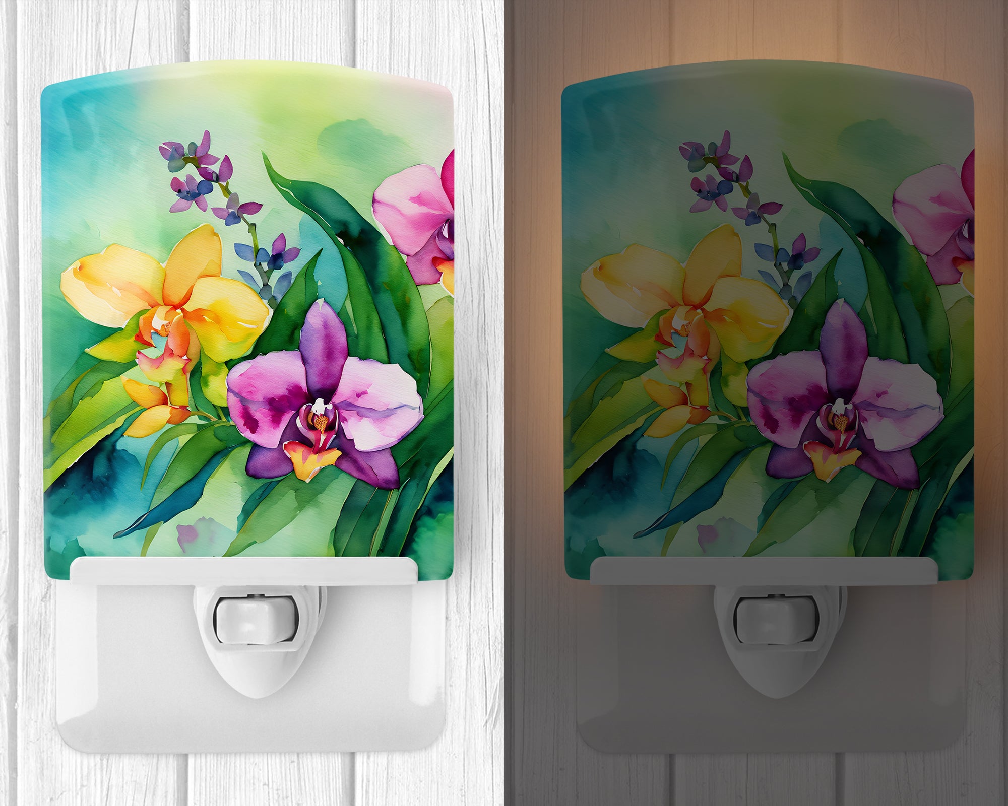 Buy this Orchids in Watercolor Ceramic Night Light