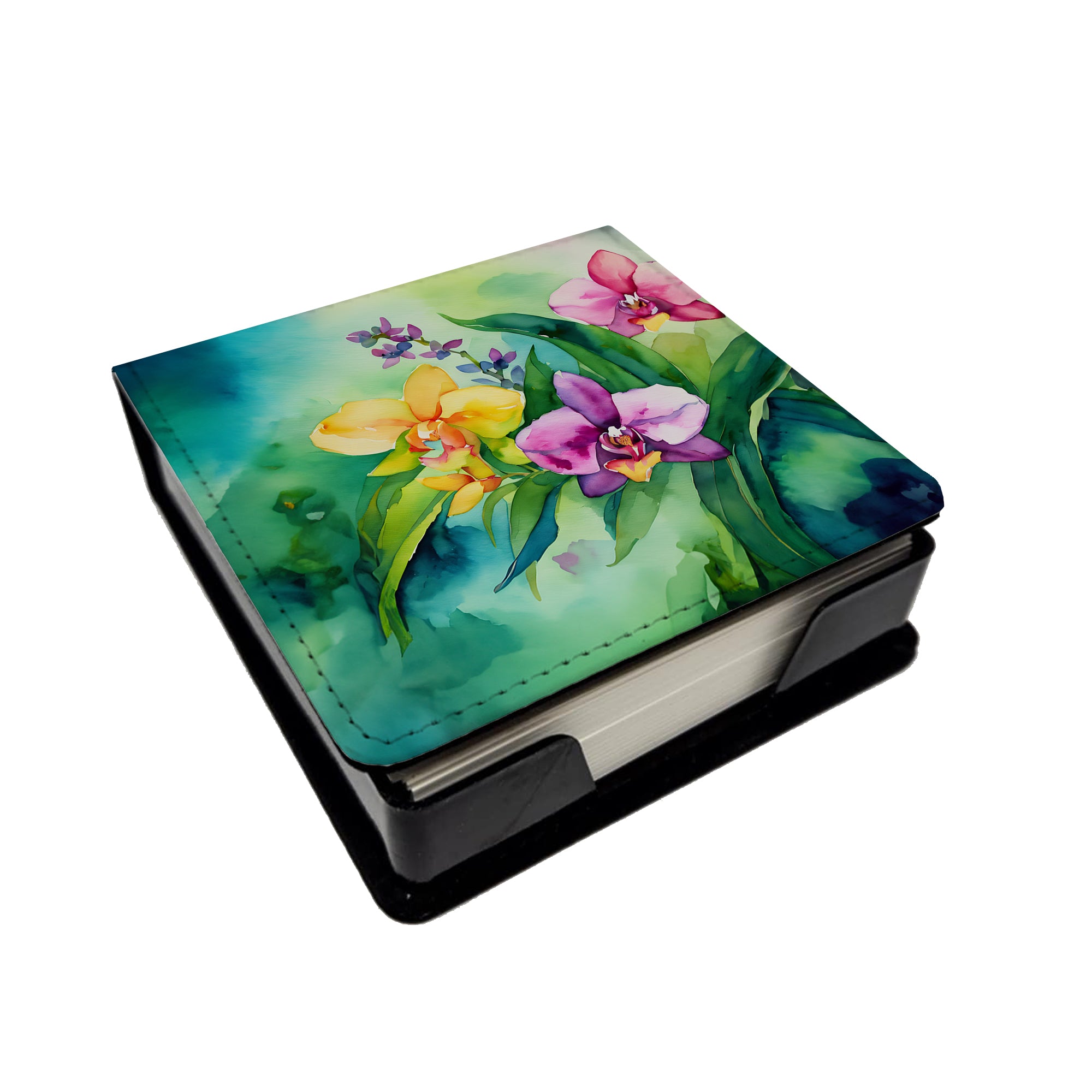 Buy this Orchids in Watercolor PU Leather Note Paper Holder