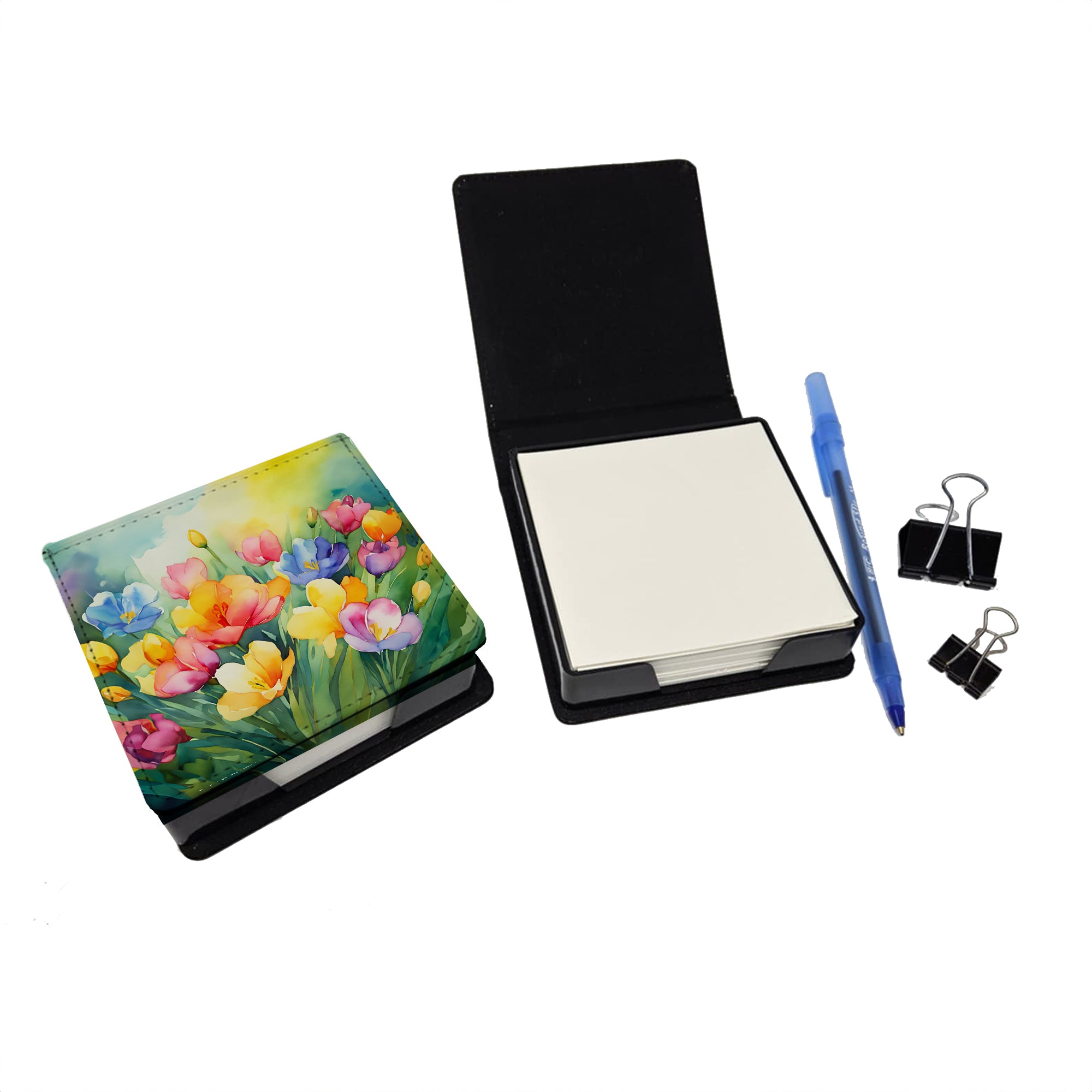 Buy this Freesias in Watercolor PU Leather Note Paper Holder