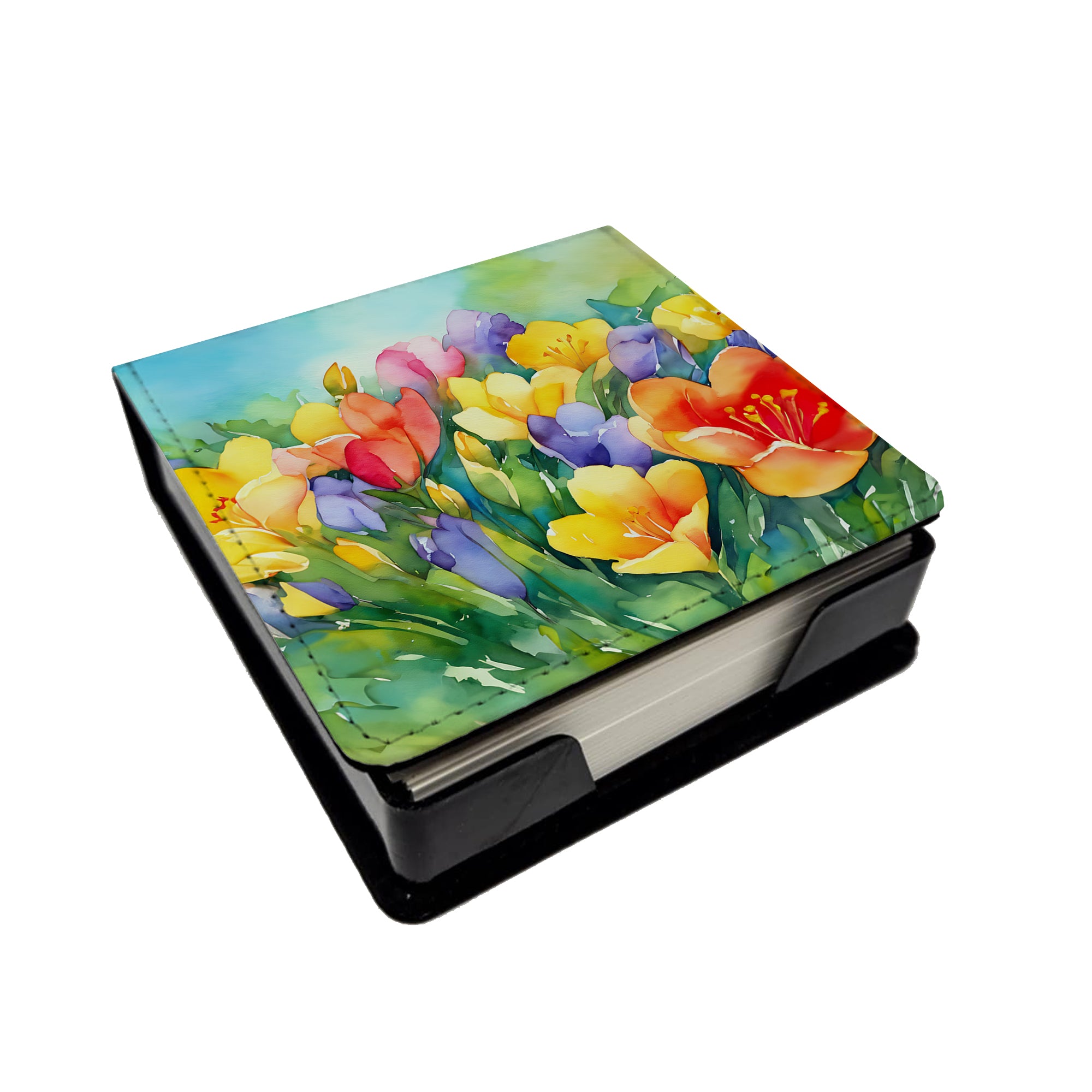 Buy this Freesias in Watercolor PU Leather Note Paper Holder