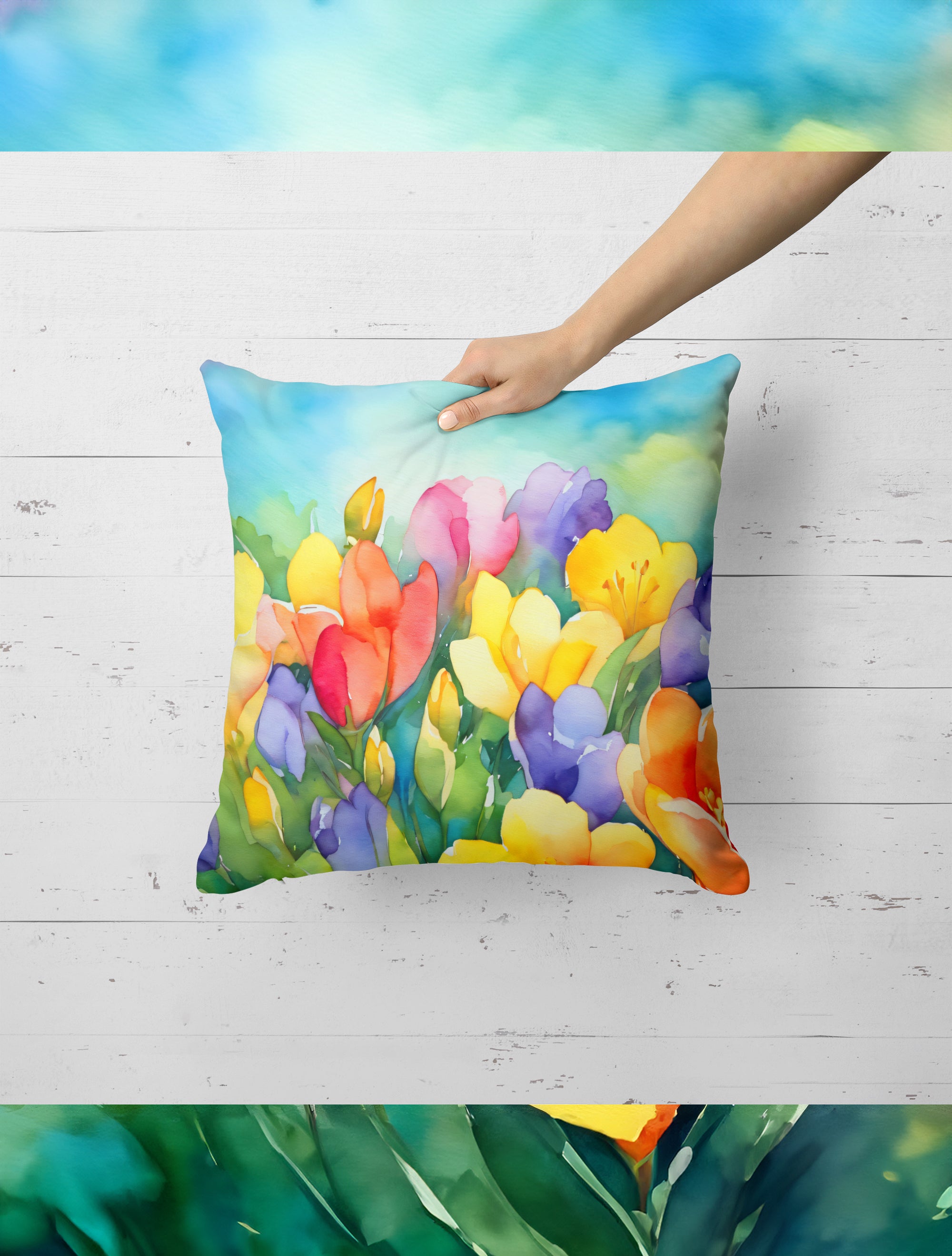 Buy this Freesias in Watercolor Throw Pillow