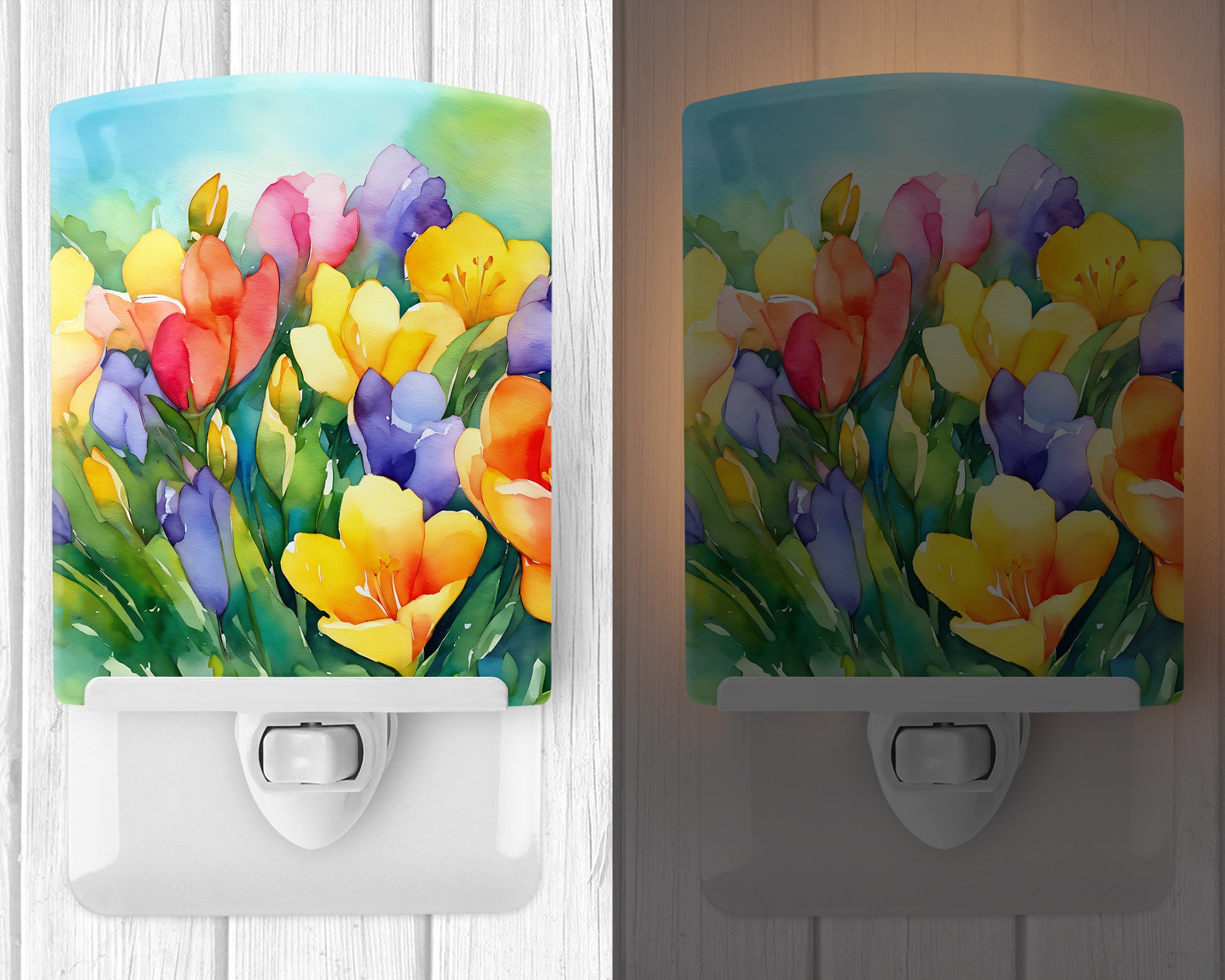 Buy this Freesias in Watercolor Ceramic Night Light