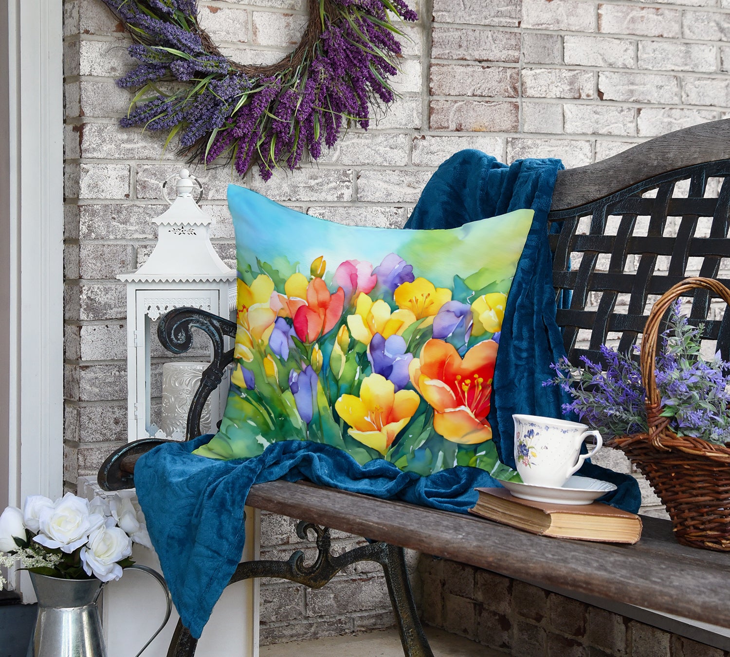 Freesias in Watercolor Throw Pillow