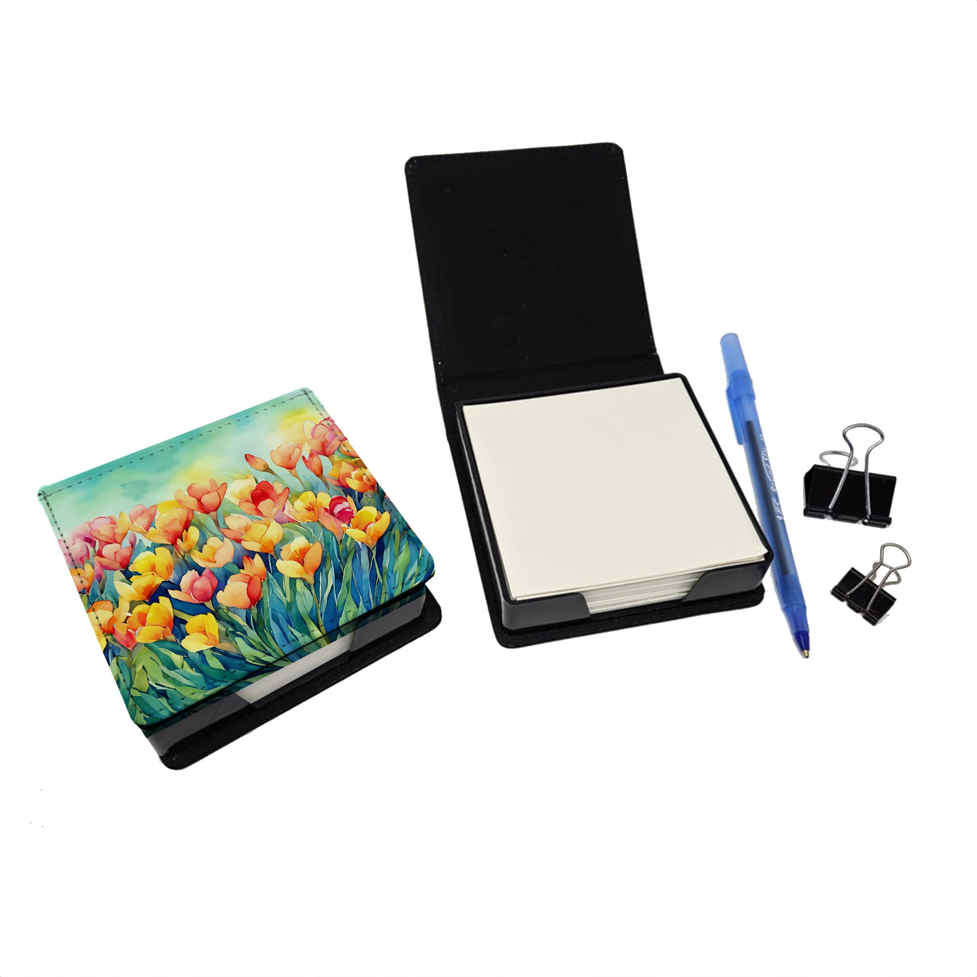 Buy this Freesias in Watercolor PU Leather Note Paper Holder