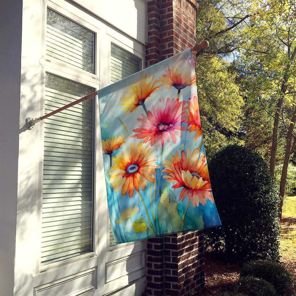 Gerbera Daisies in Watercolor House Flag