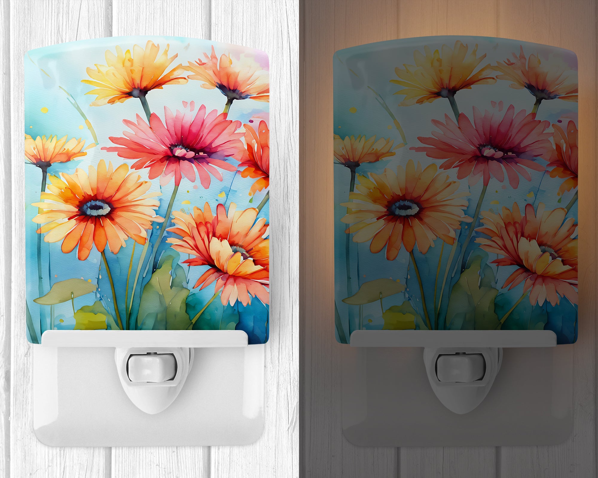 Buy this Gerbera Daisies in Watercolor Ceramic Night Light