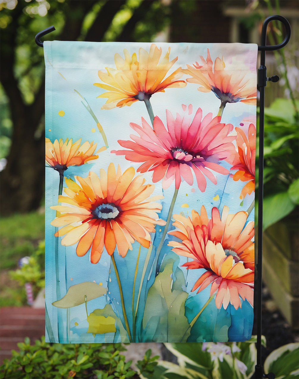 Gerbera Daisies in Watercolor Garden Flag