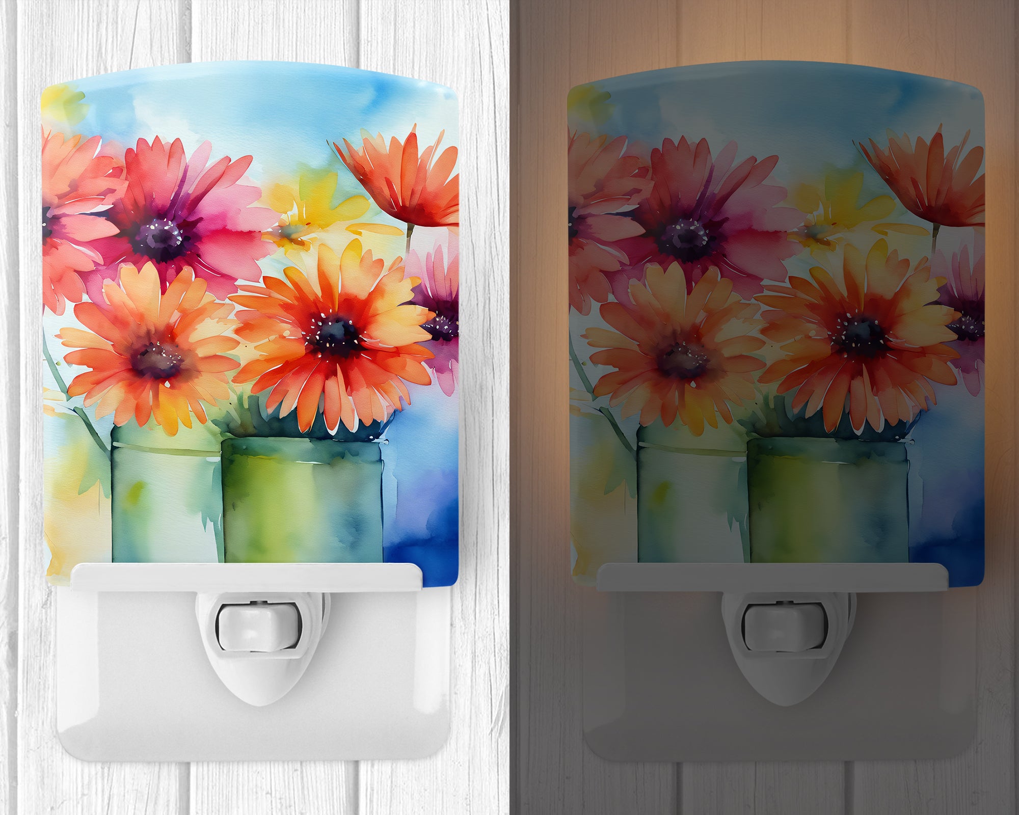 Buy this Gerbera Daisies in Watercolor Ceramic Night Light