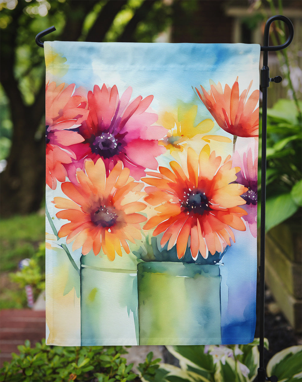 Gerbera Daisies in Watercolor Garden Flag