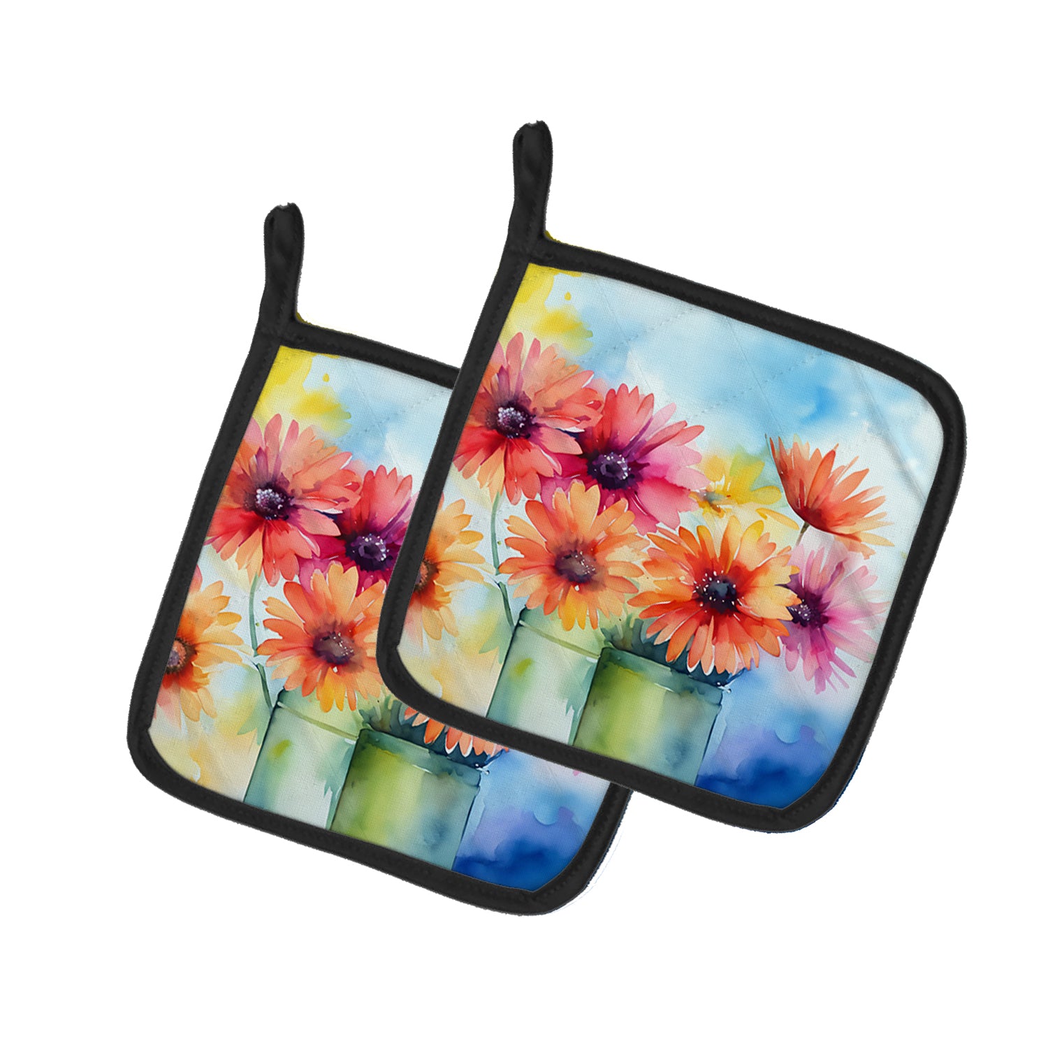 Buy this Gerbera Daisies in Watercolor Pair of Pot Holders