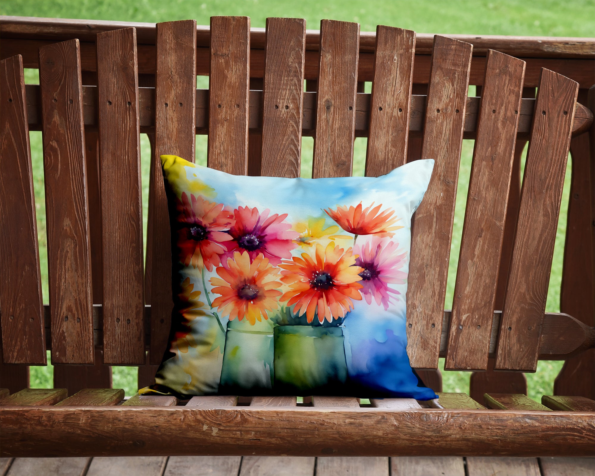 Buy this Gerbera Daisies in Watercolor Throw Pillow