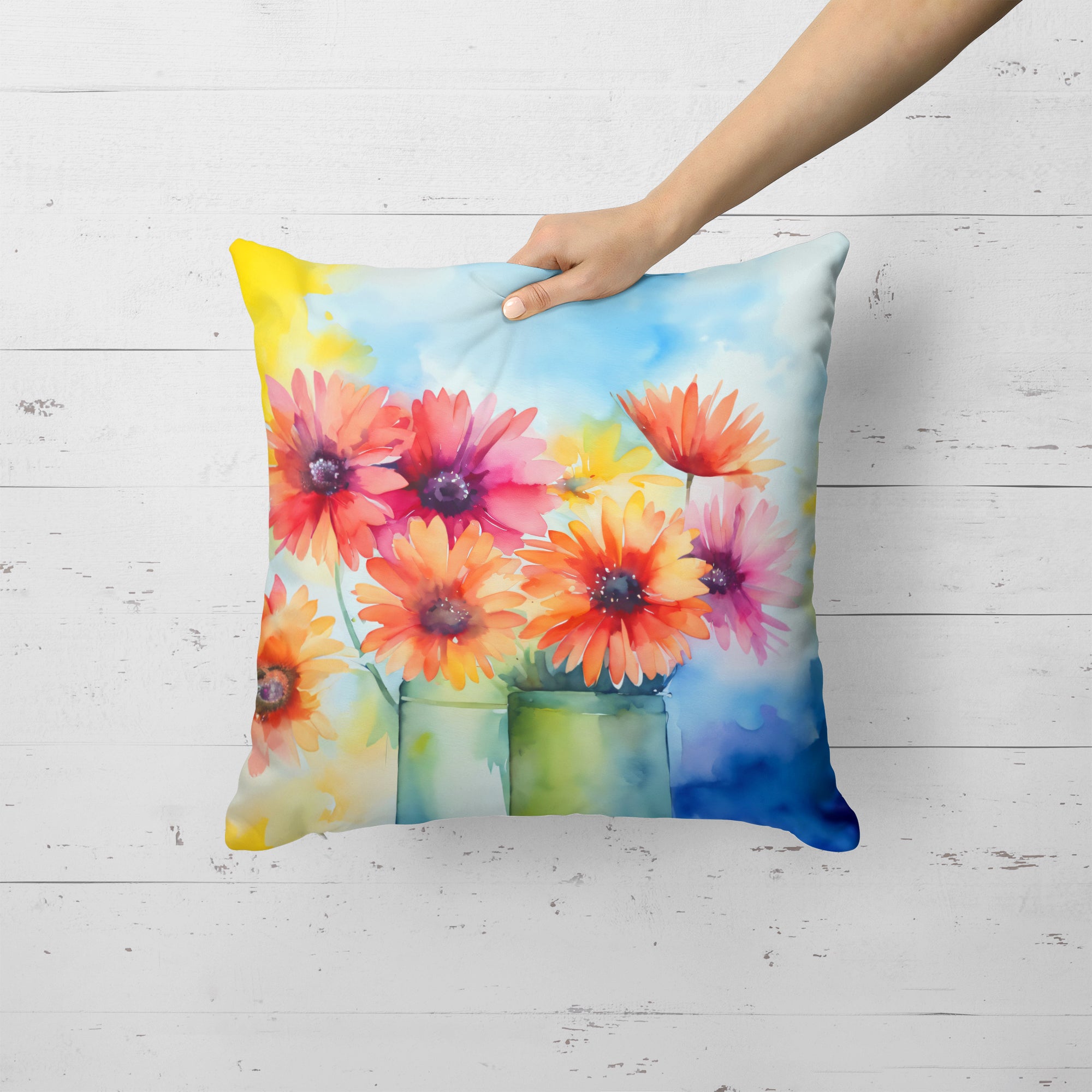 Buy this Gerbera Daisies in Watercolor Throw Pillow